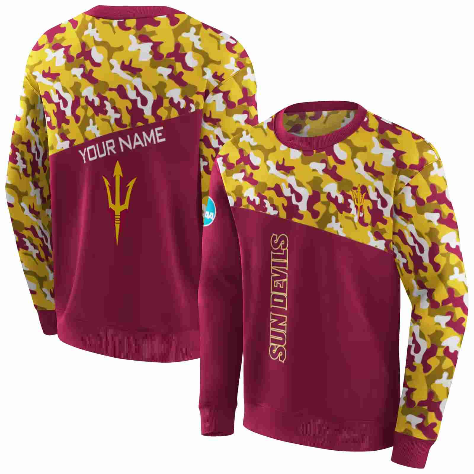 customized arizona state sun devils camo pattern maroon hoodie premium grade