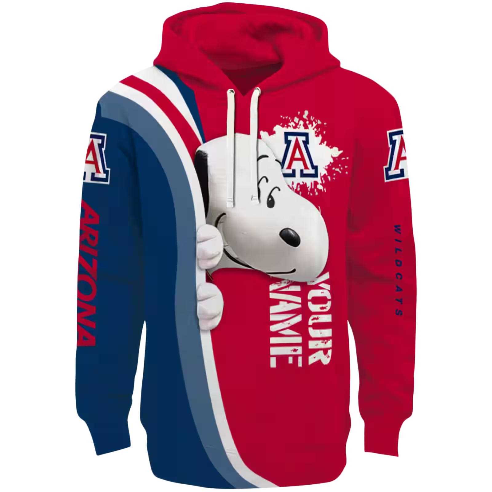 Customized Arizona Wildcats Peeking Snoopy Red Hoodie