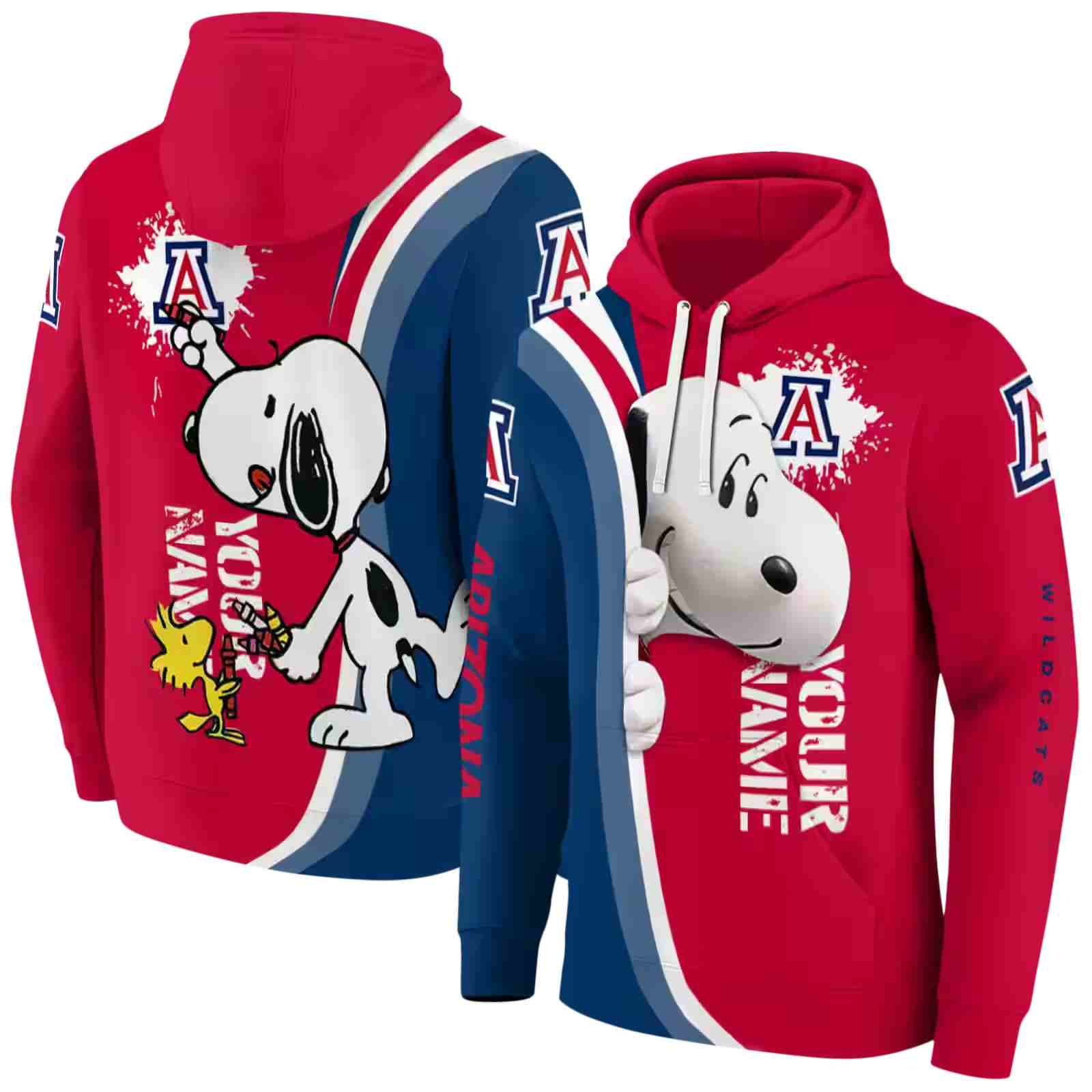 customized arizona wildcats peeking snoopy red hoodie fashion forward