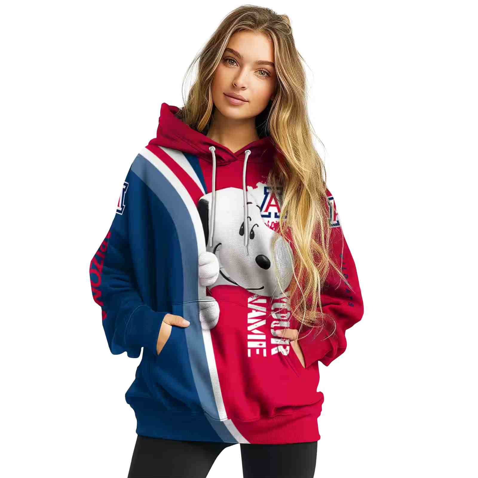 customized arizona wildcats peeking snoopy red hoodie high quality