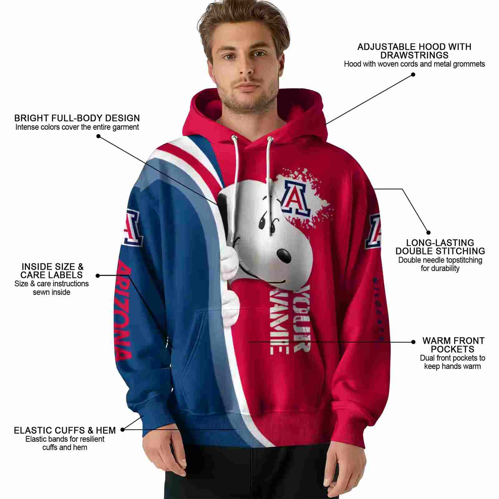 customized arizona wildcats peeking snoopy red hoodie latest model