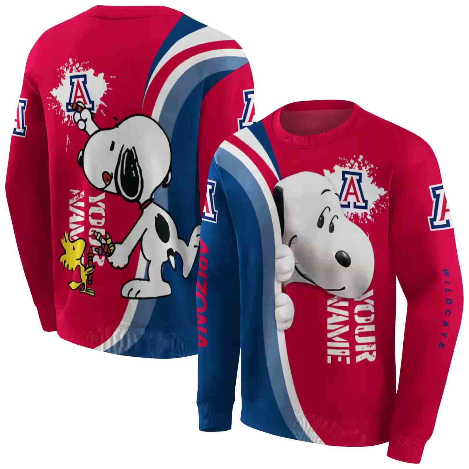 customized arizona wildcats peeking snoopy red hoodie premium grade