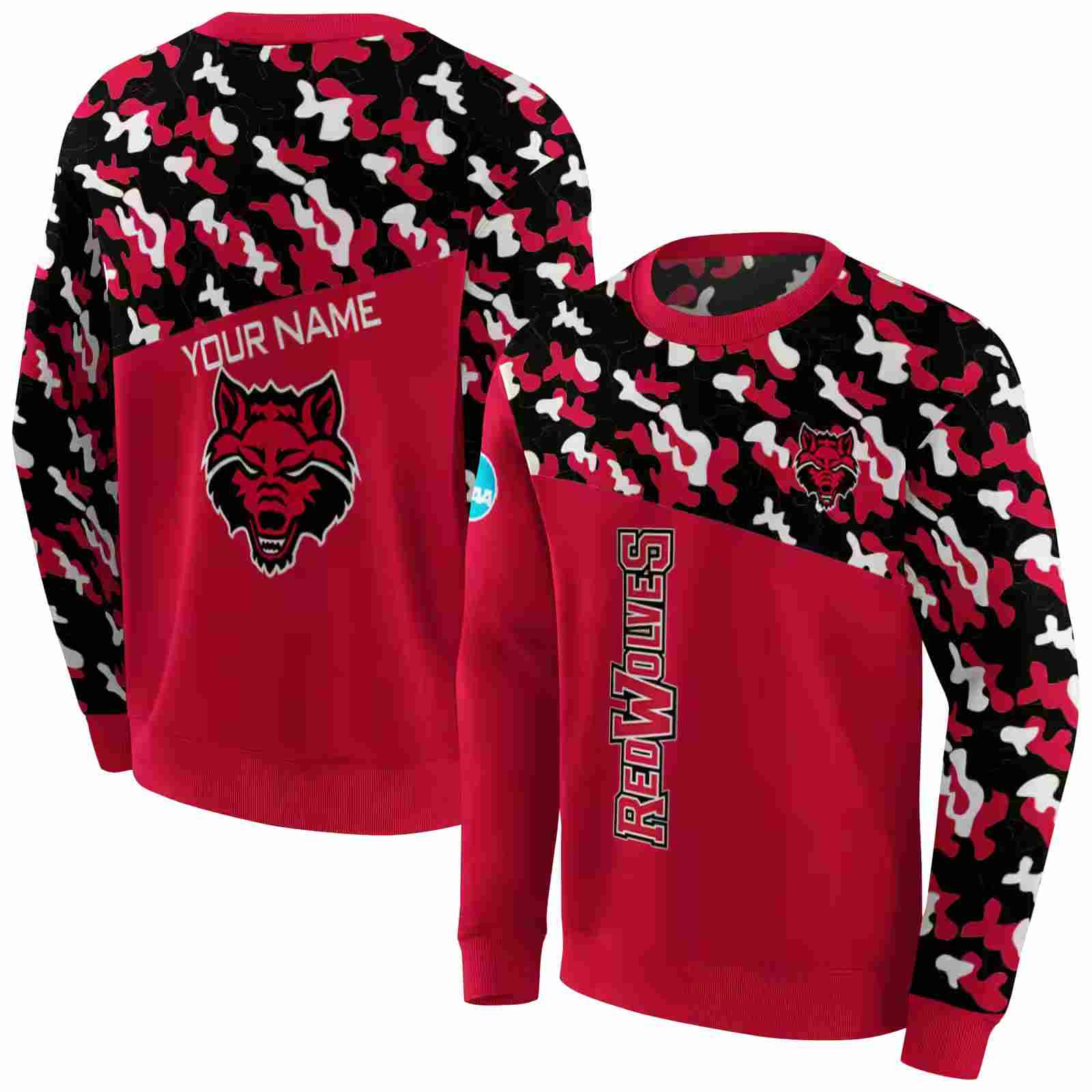 customized arkansas state red wolves camo pattern scarlet hoodie premium grade