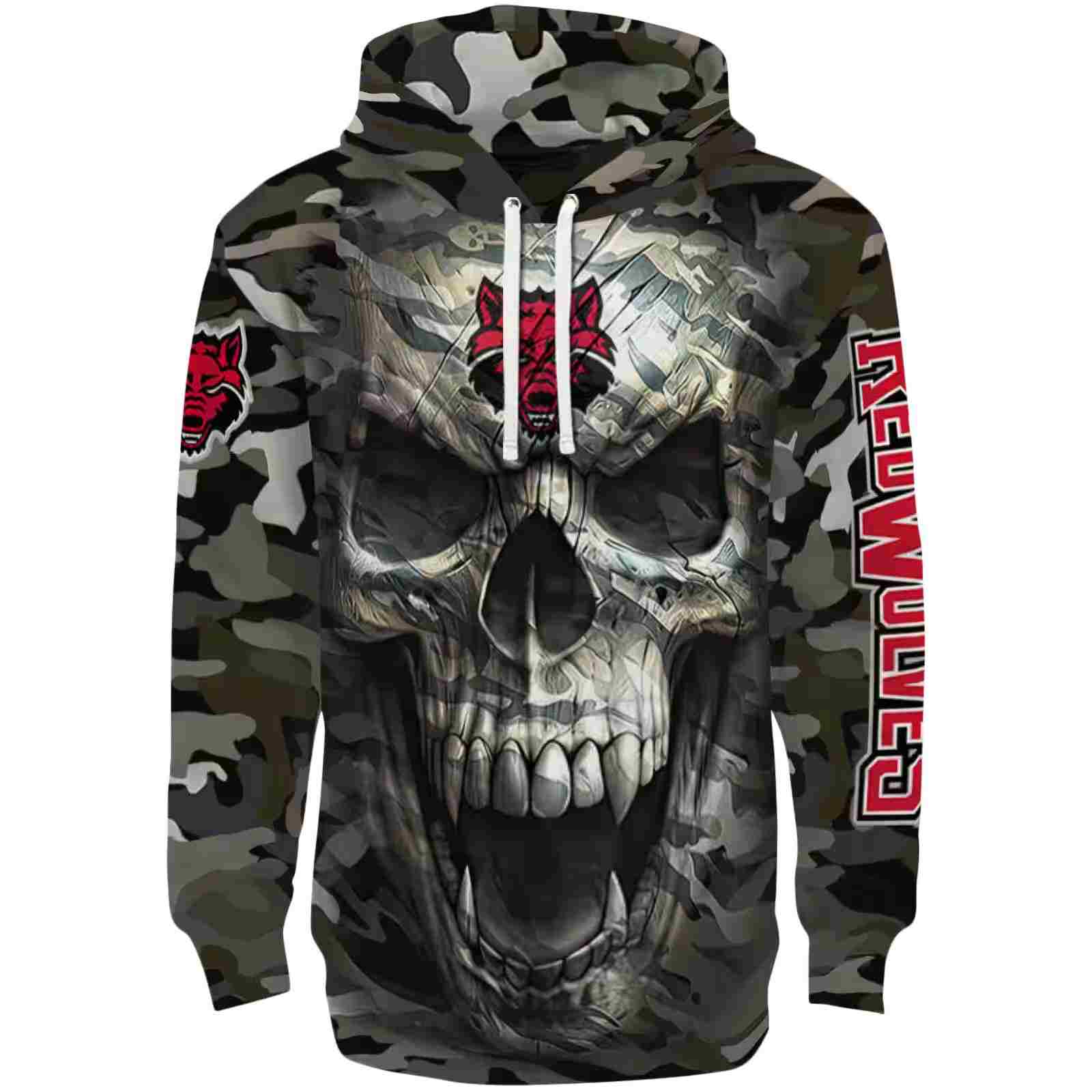 Customized Arkansas State Red Wolves Camo Skull Hoodie