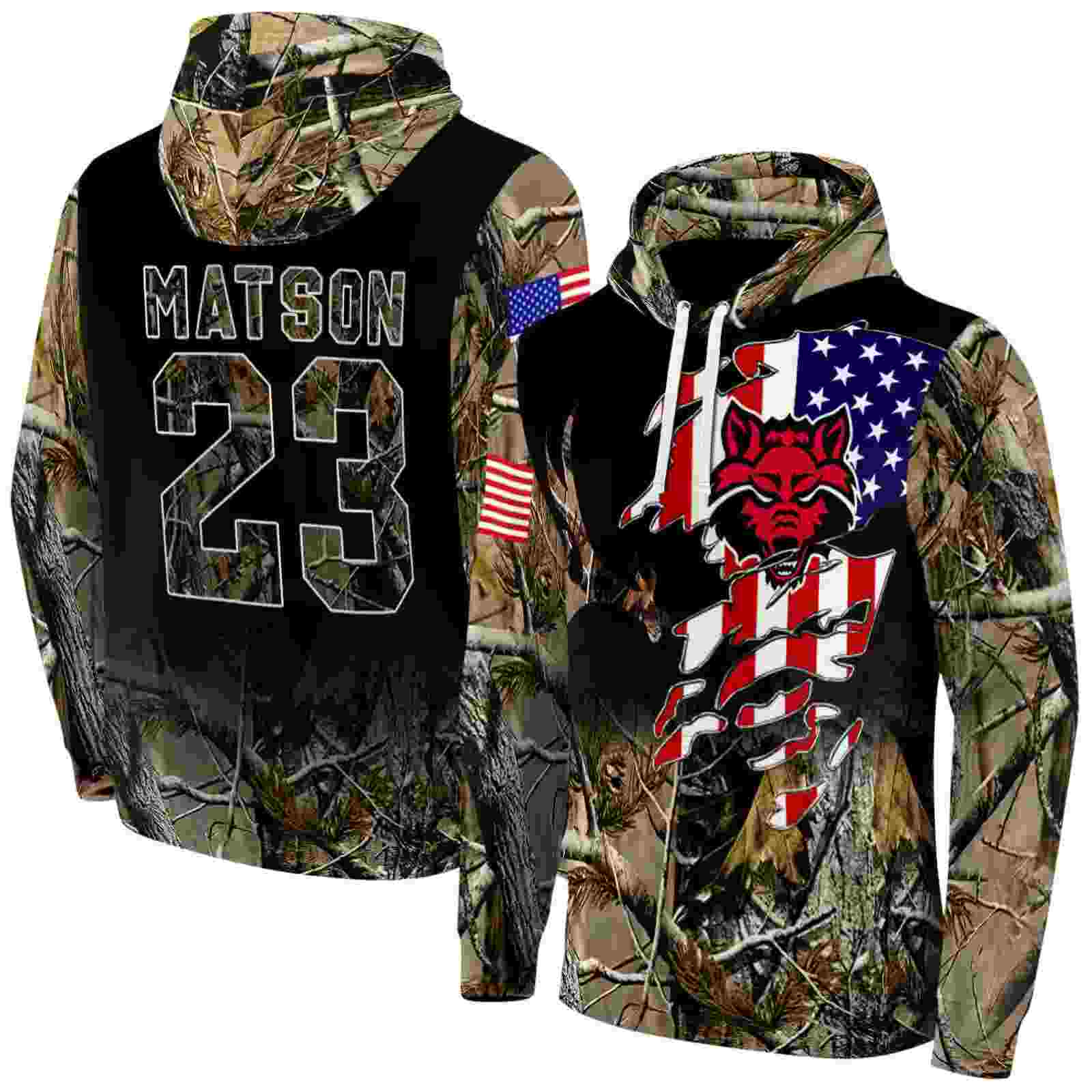 customized arkansas state red wolves tree camo hoodie fashion forward