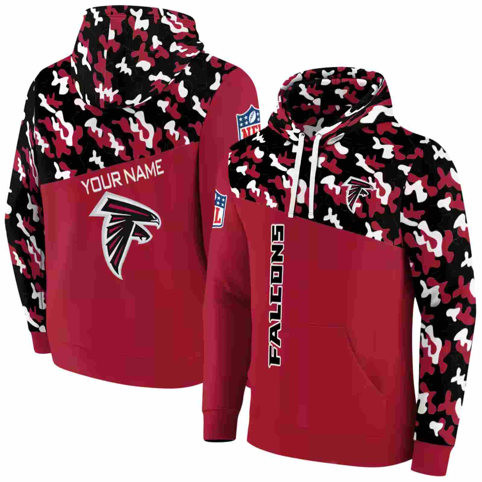 customized atlanta falcons camo pattern red hoodie fashion forward