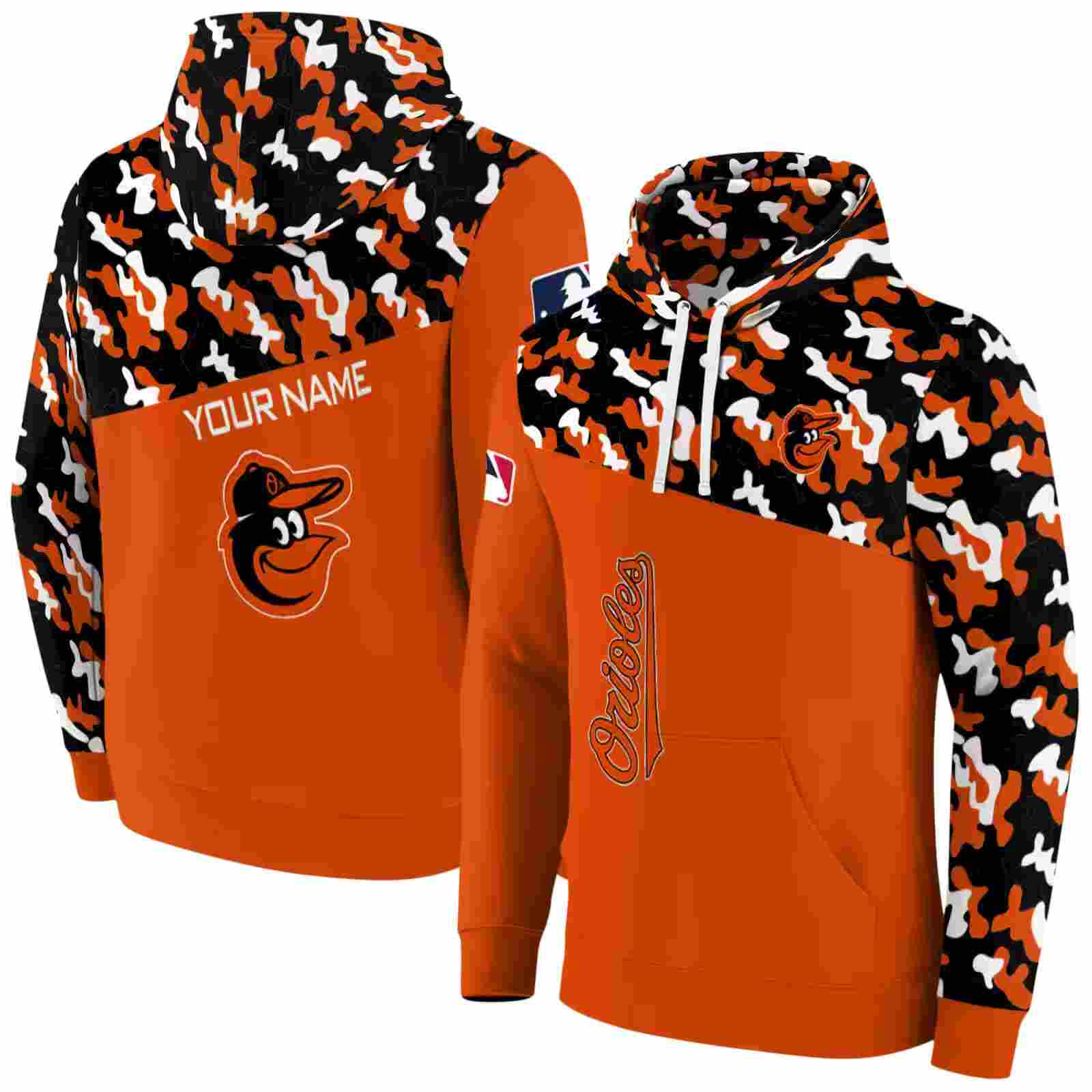 customized baltimore orioles camo pattern orange hoodie fashion forward