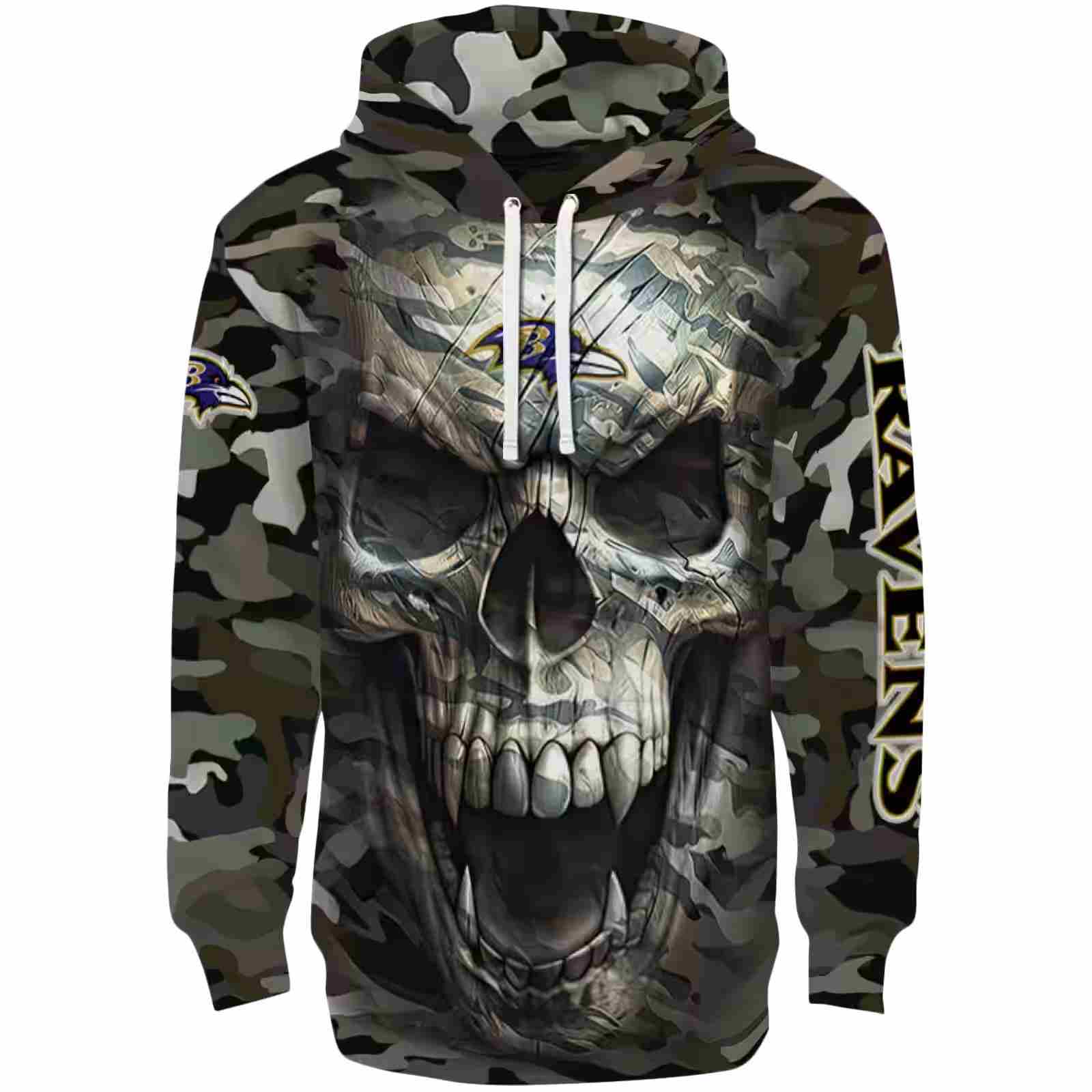 Customized Baltimore Ravens Camo Skull Hoodie