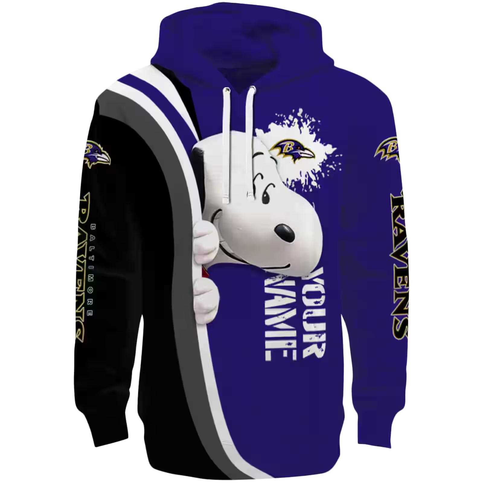 Customized Baltimore Ravens Peeking Snoopy Purple Hoodie