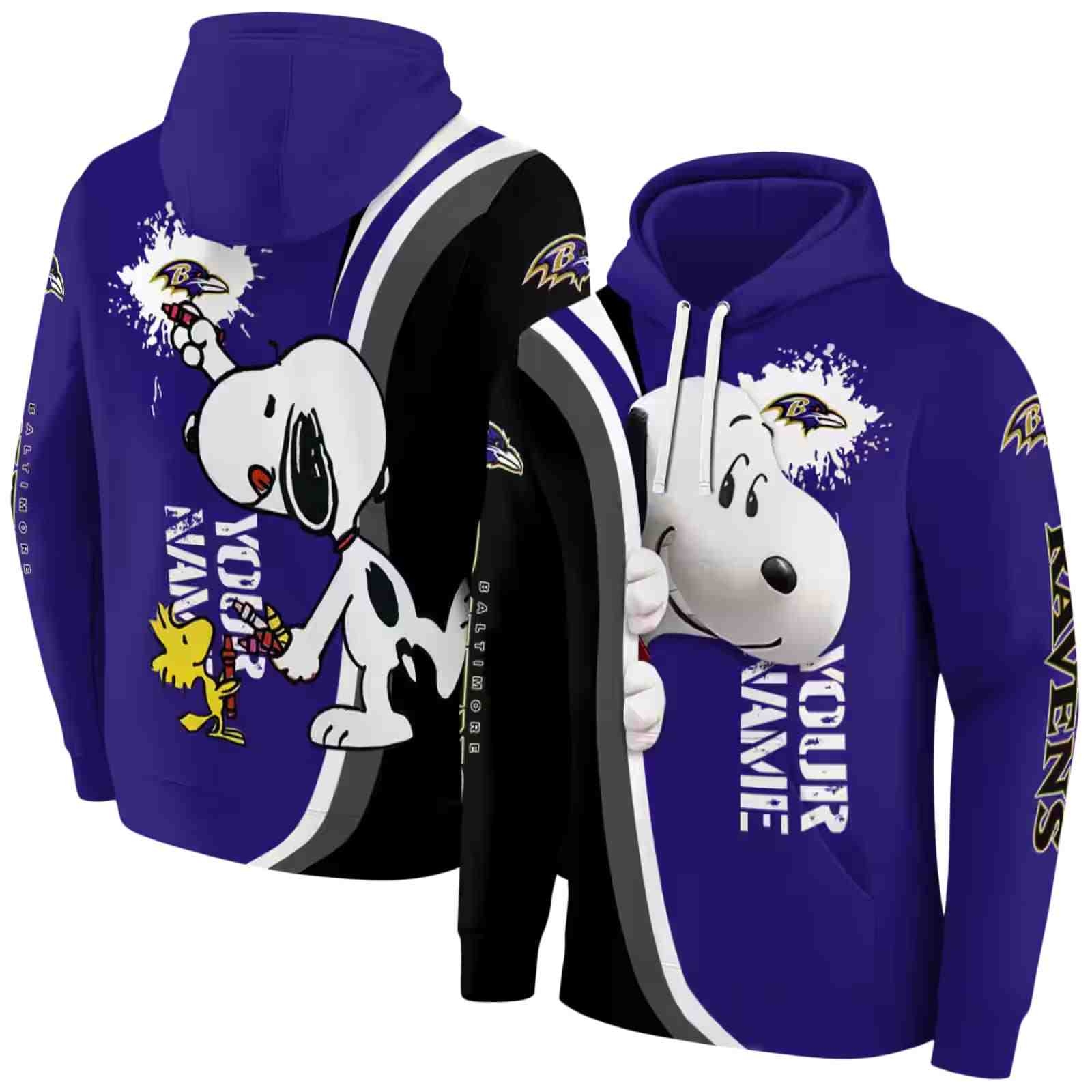 customized baltimore ravens peeking snoopy purple hoodie fashion forward