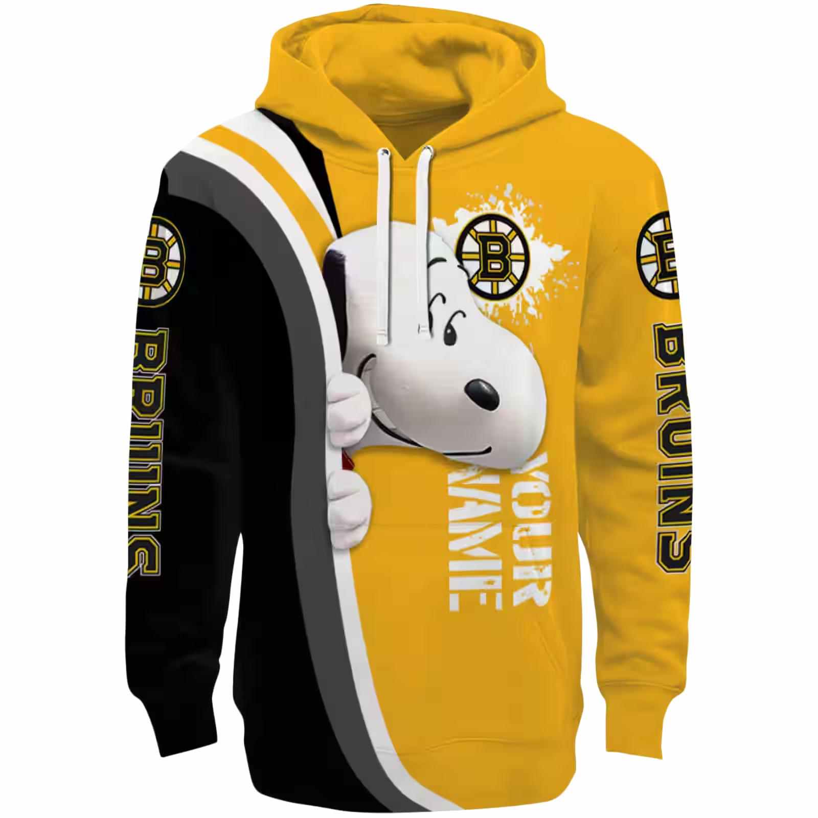 Customized Boston Bruins Peeking Snoopy Gold Hoodie