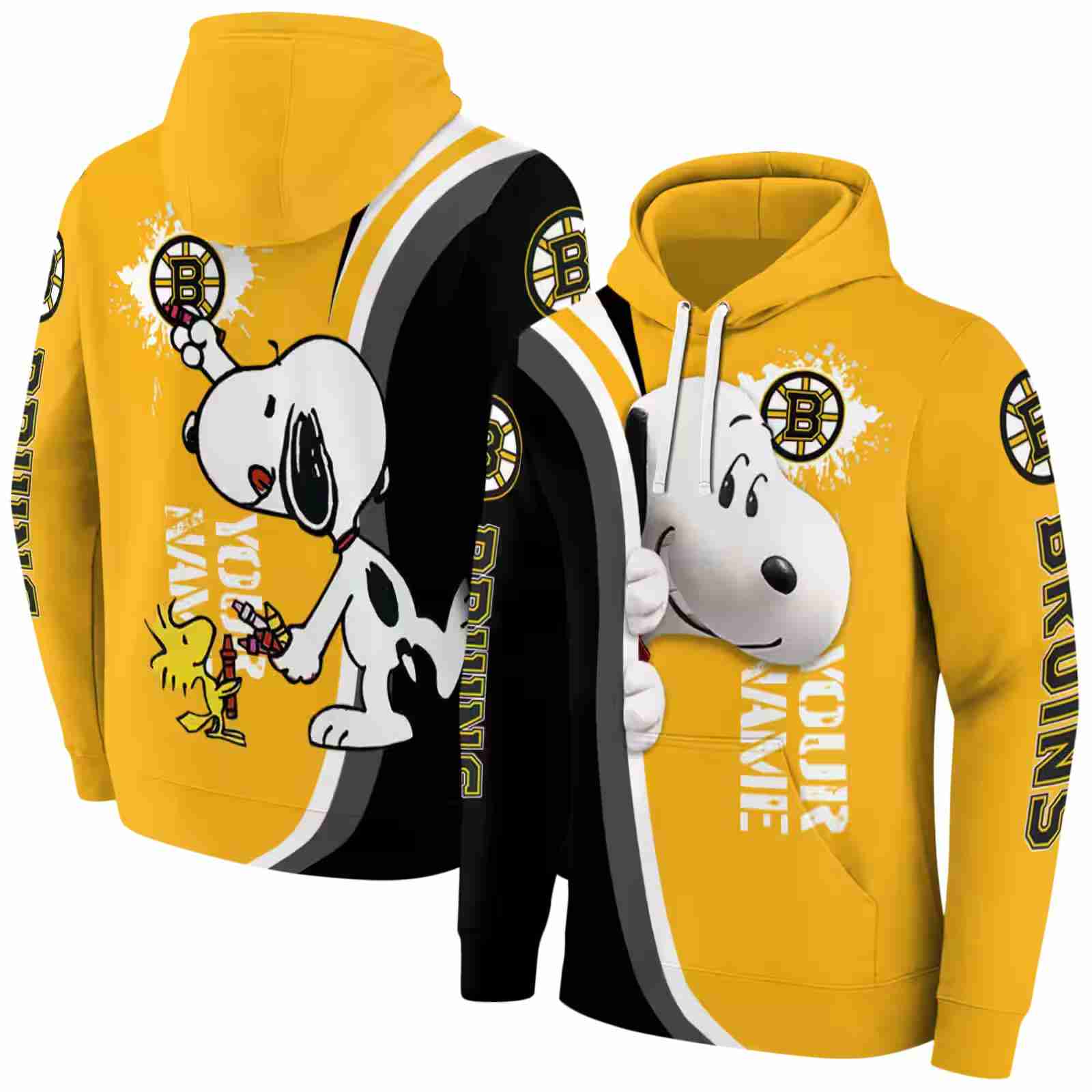 customized boston bruins peeking snoopy gold hoodie fashion forward
