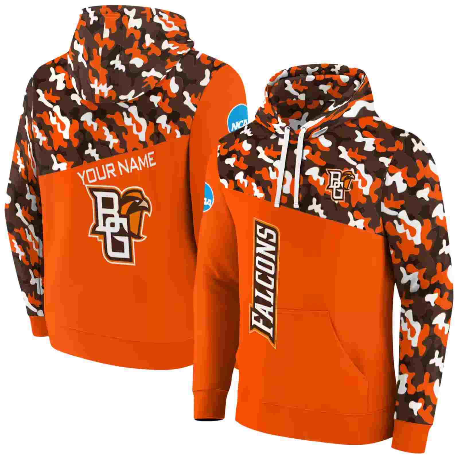 customized bowling green falcons camo pattern orange hoodie fashion forward