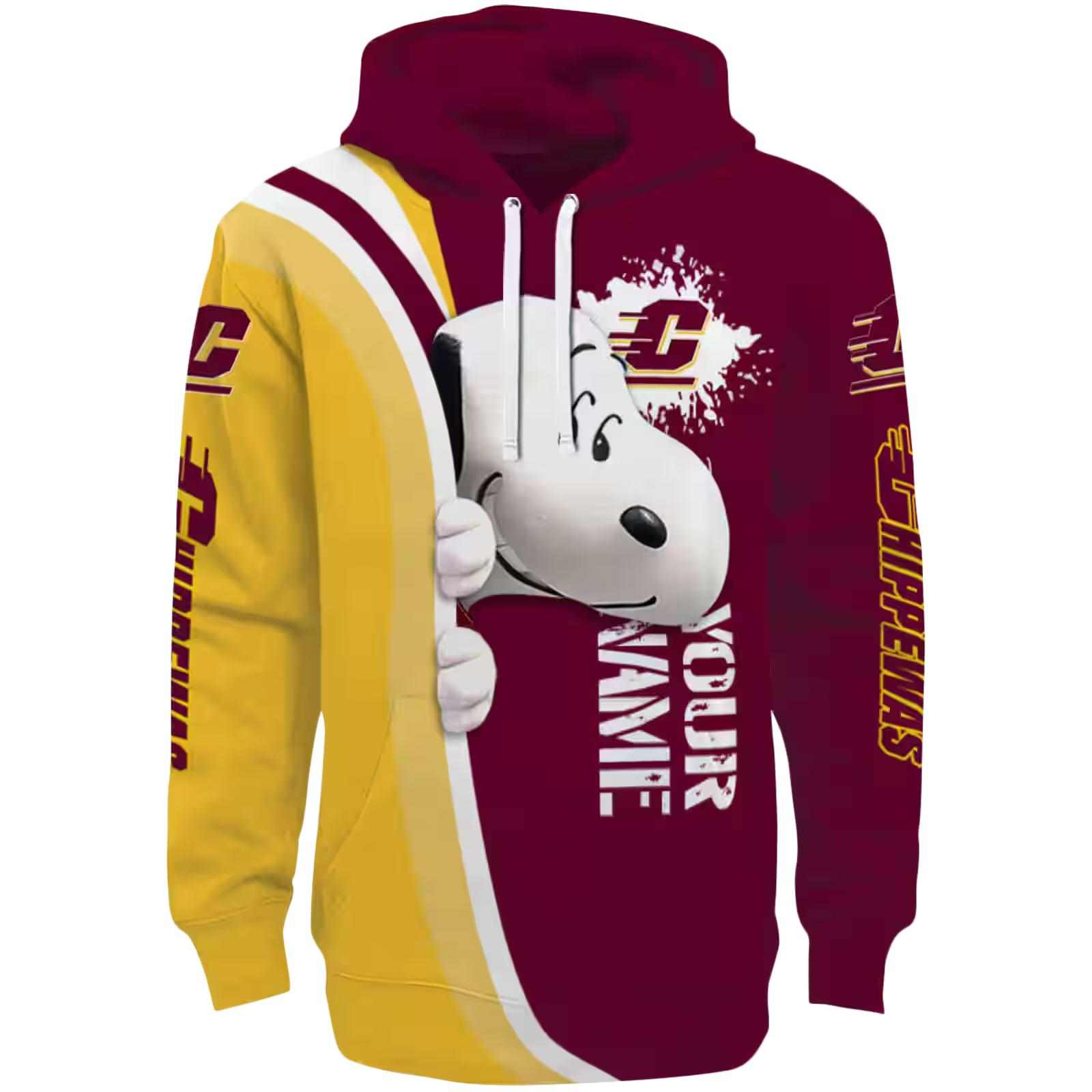 Customized Central Michigan Chippewas Peeking Snoopy Maroon Hoodie