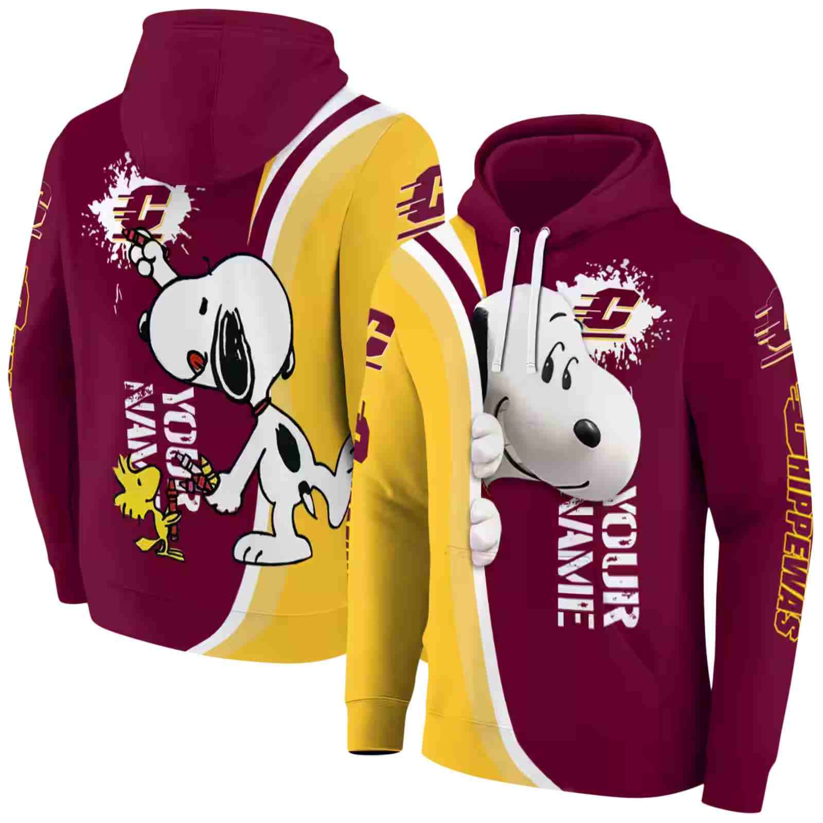 customized central michigan chippewas peeking snoopy maroon hoodie fashion forward