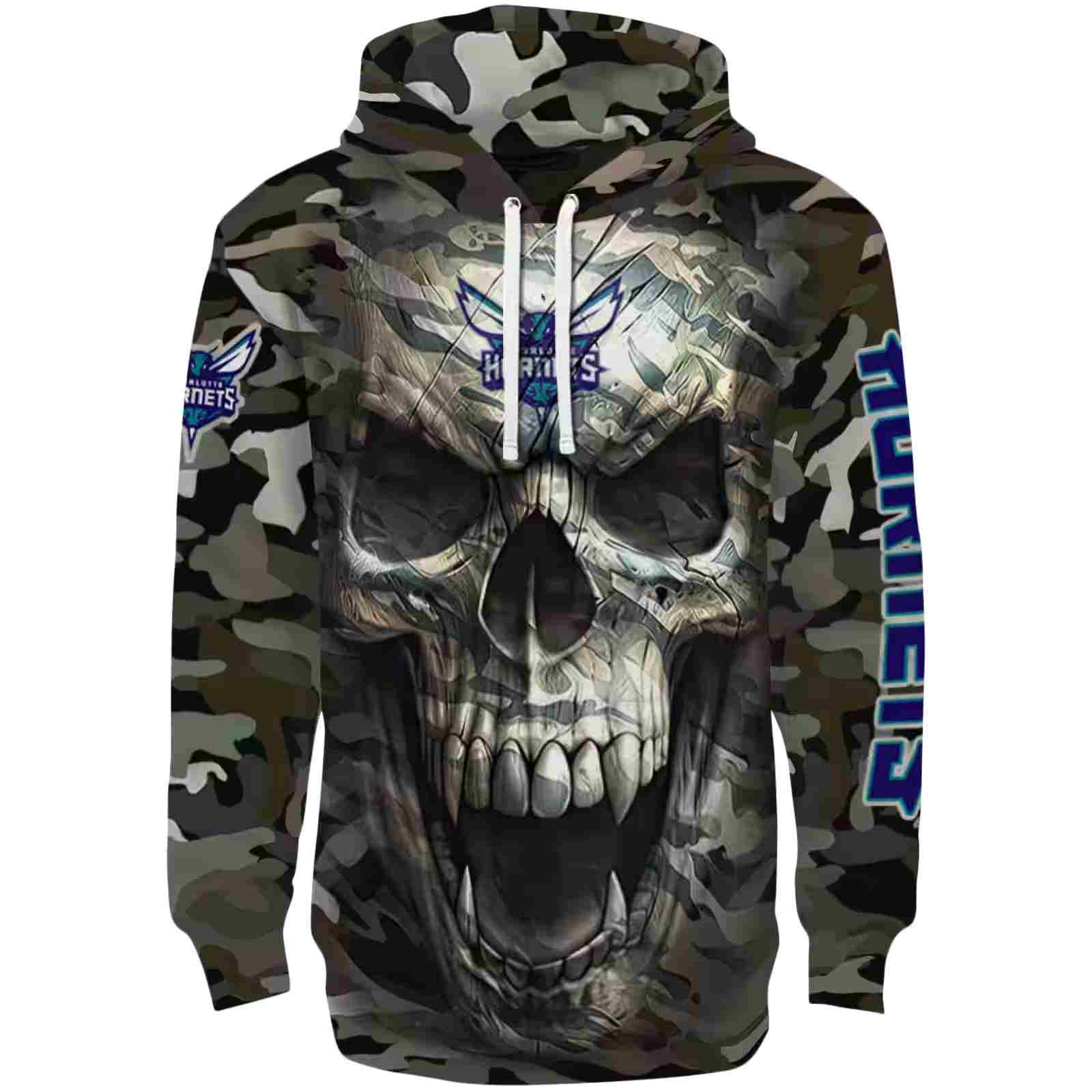 Customized Charlotte Hornets Camo Skull Hoodie