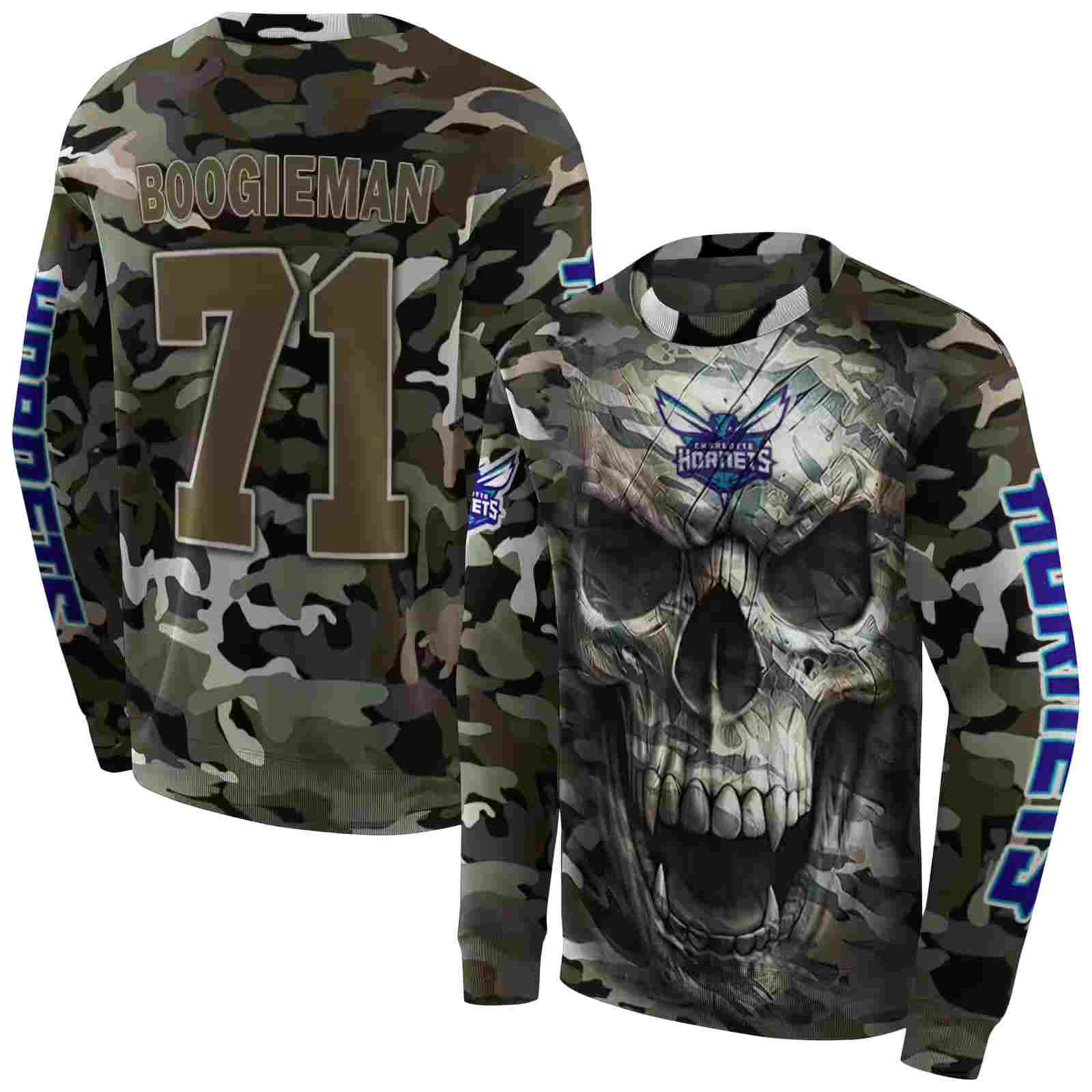 customized charlotte hornets camo skull hoodie premium grade