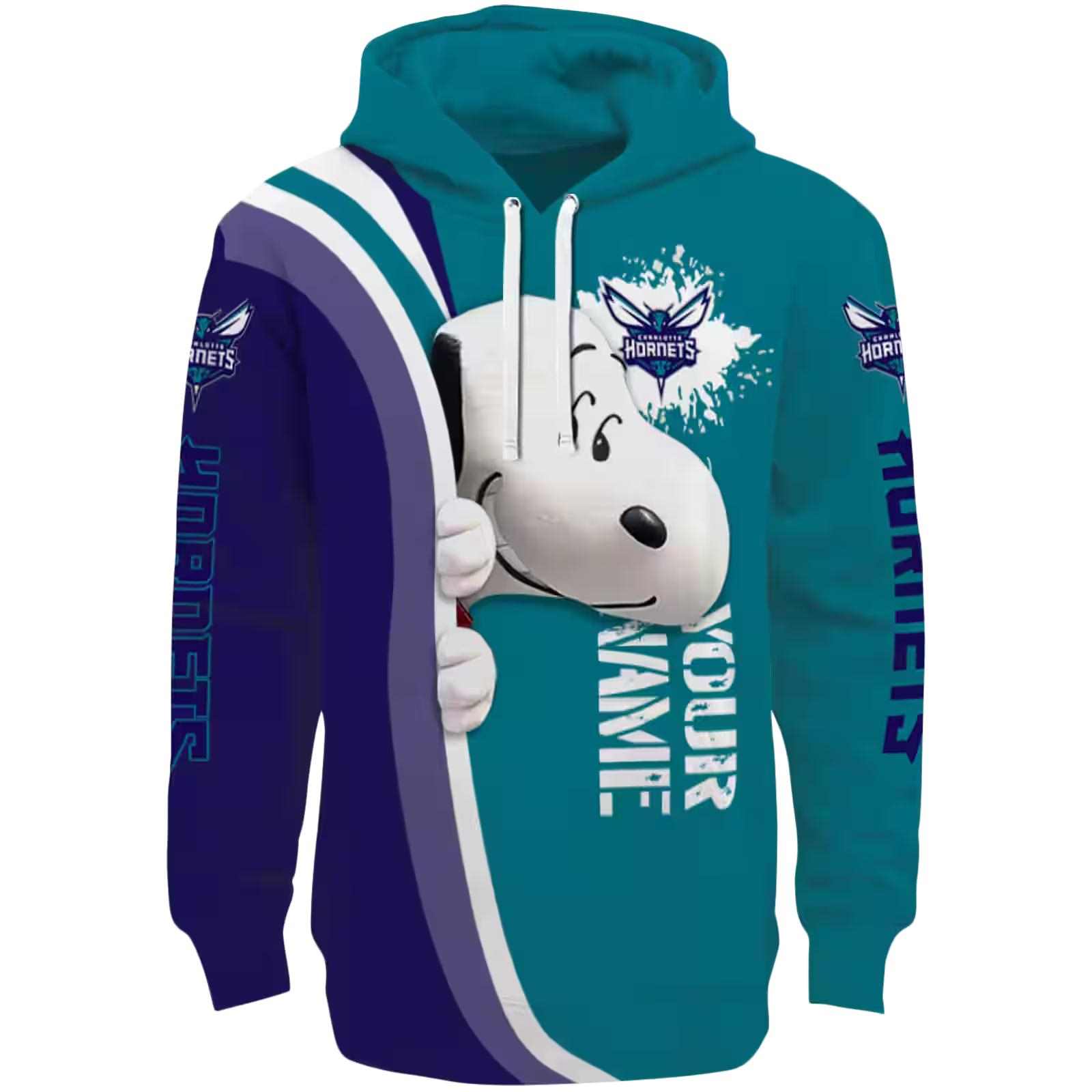 Customized Charlotte Hornets Peeking Snoopy Teal Hoodie