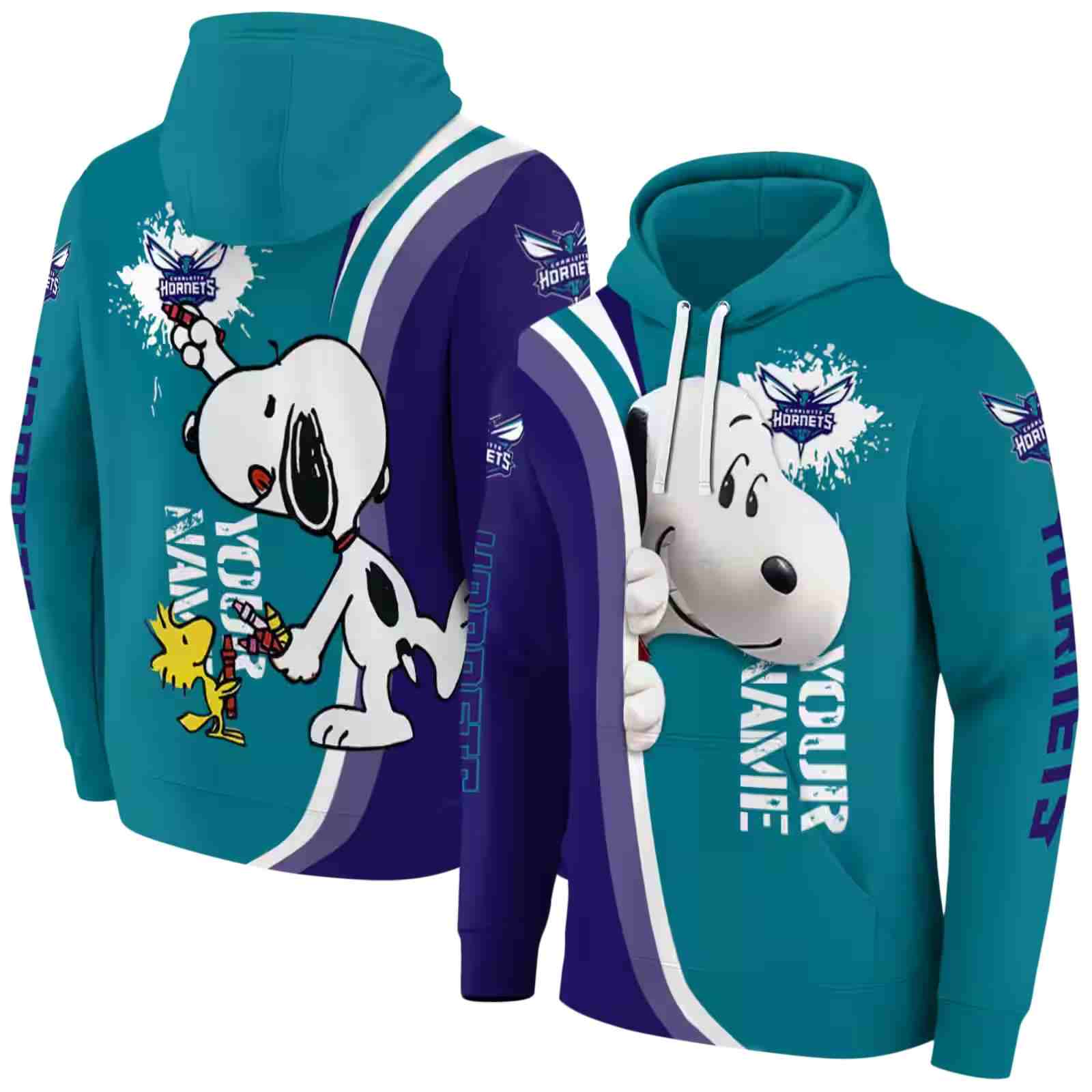 customized charlotte hornets peeking snoopy teal hoodie fashion forward