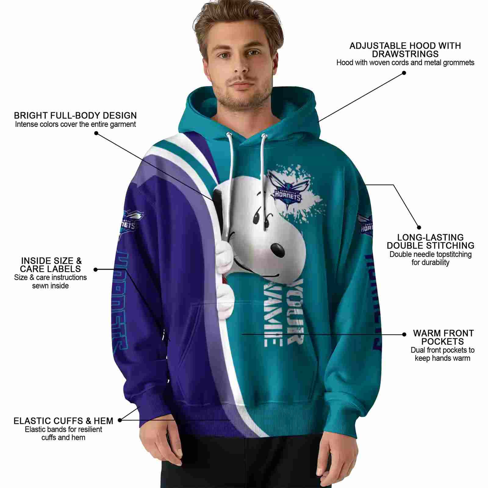 customized charlotte hornets peeking snoopy teal hoodie latest model