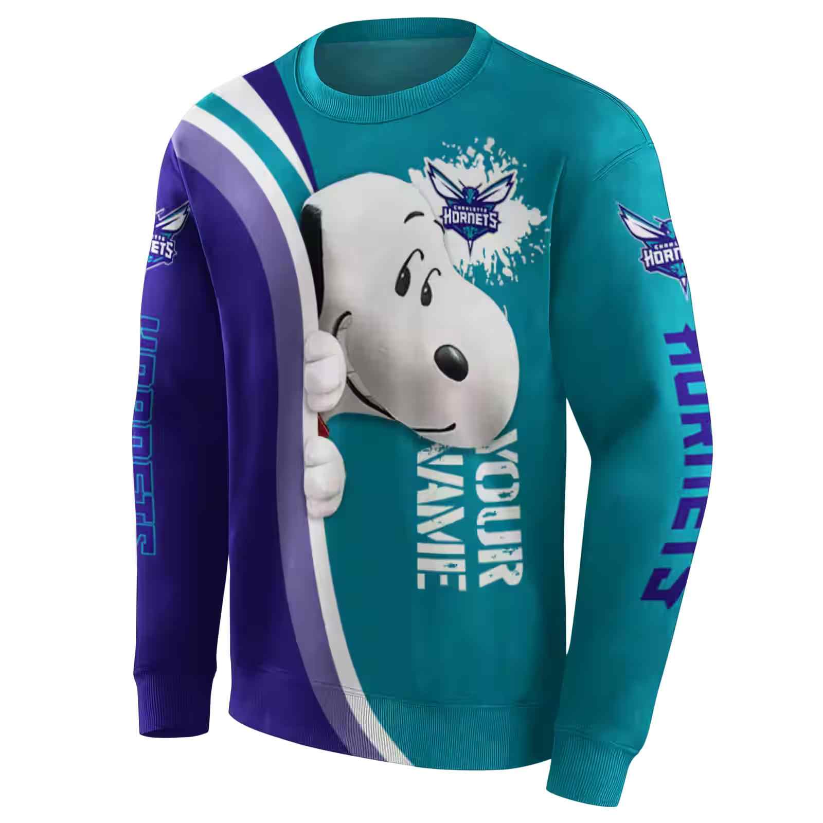 customized charlotte hornets peeking snoopy teal hoodie new arrival