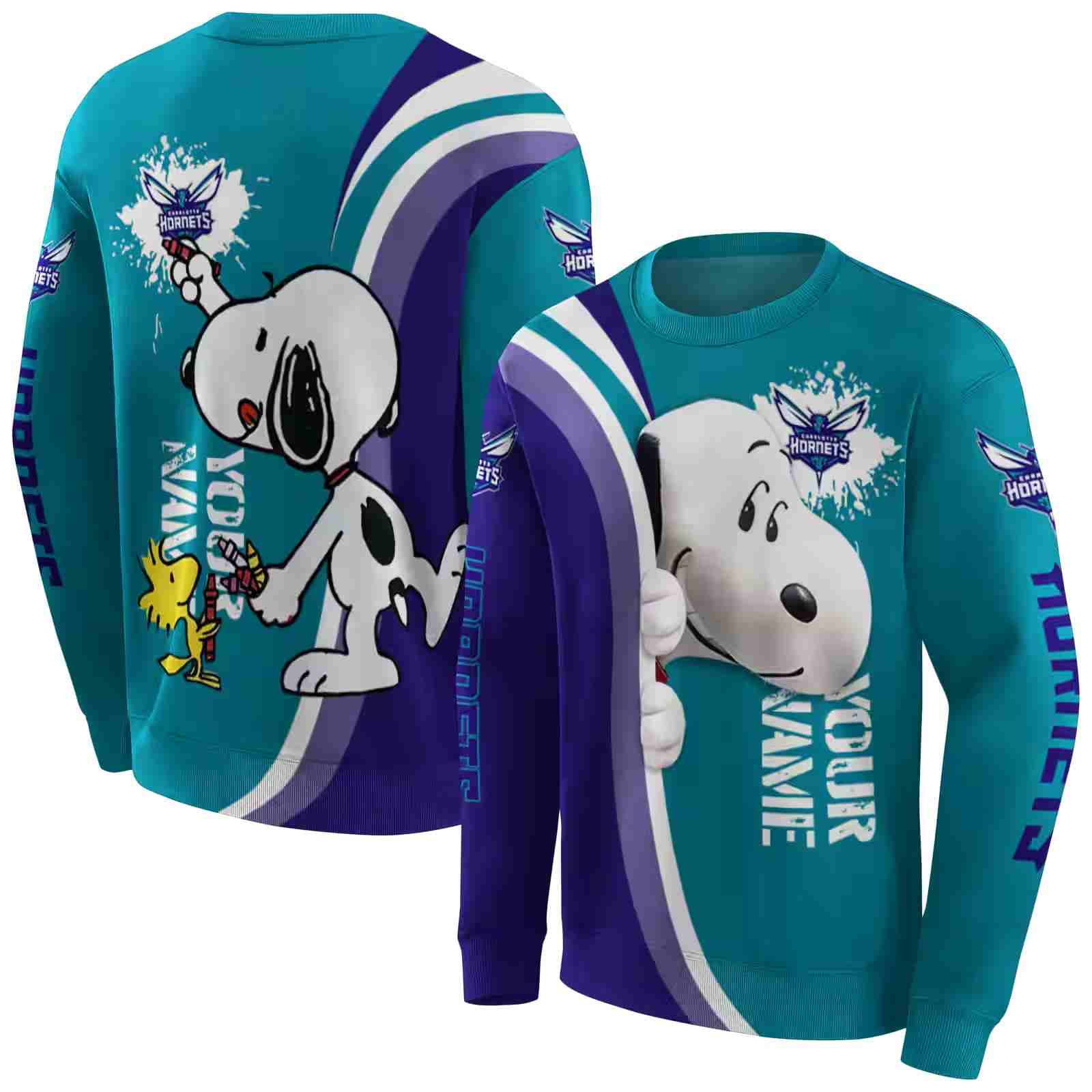 customized charlotte hornets peeking snoopy teal hoodie premium grade