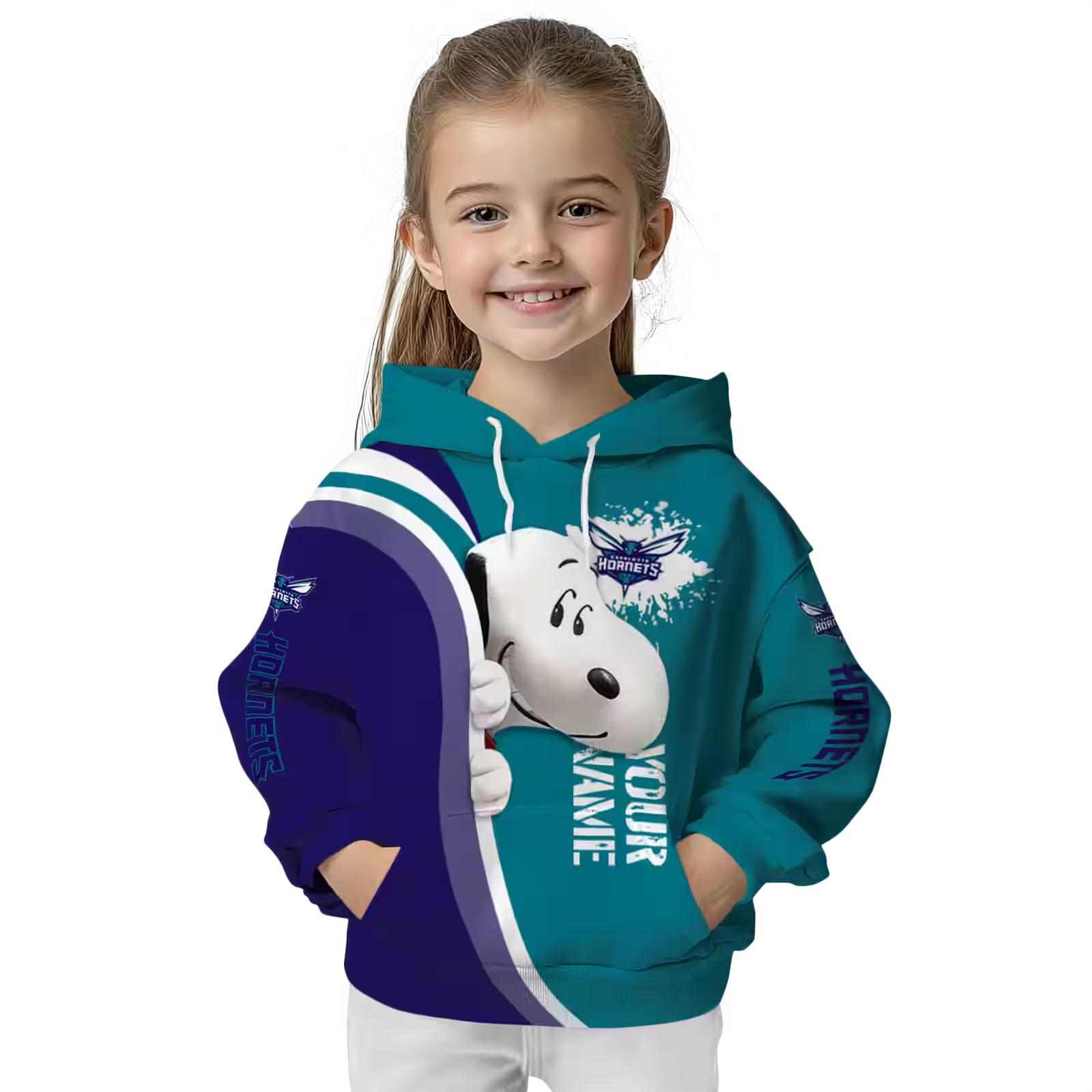 customized charlotte hornets peeking snoopy teal hoodie top rated