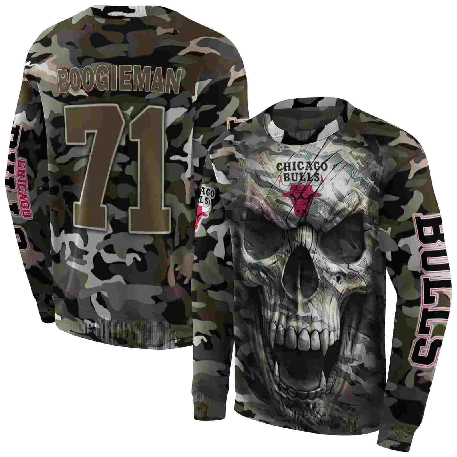 customized chicago bulls camo skull hoodie premium grade