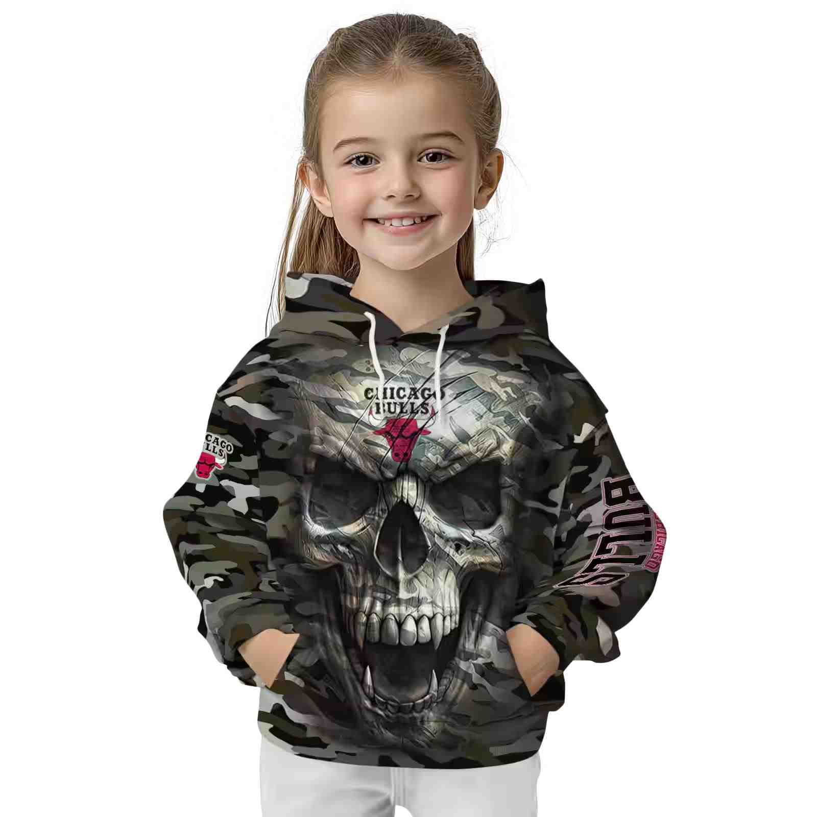 customized chicago bulls camo skull hoodie top rated