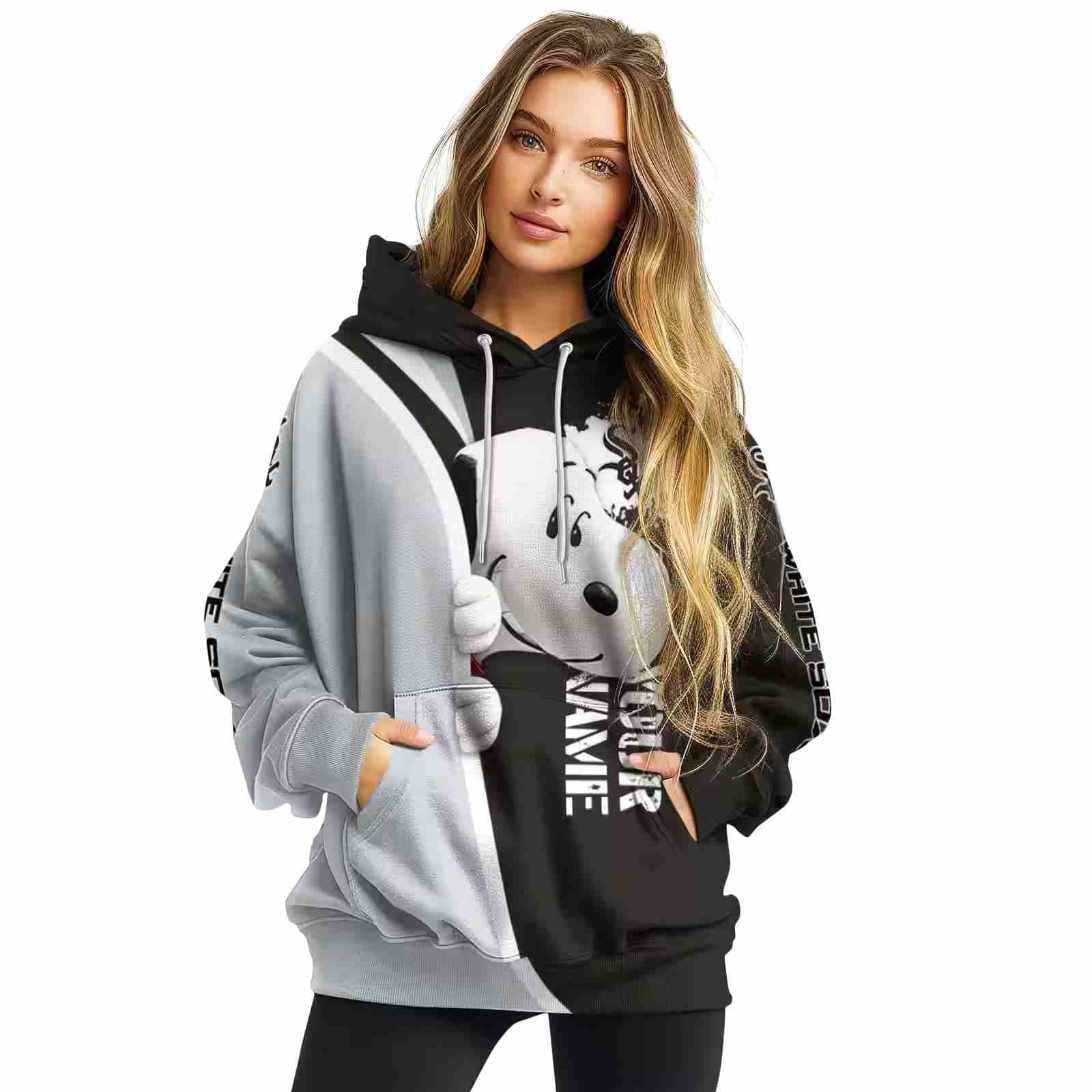 customized chicago white sox peeking snoopy black hoodie high quality