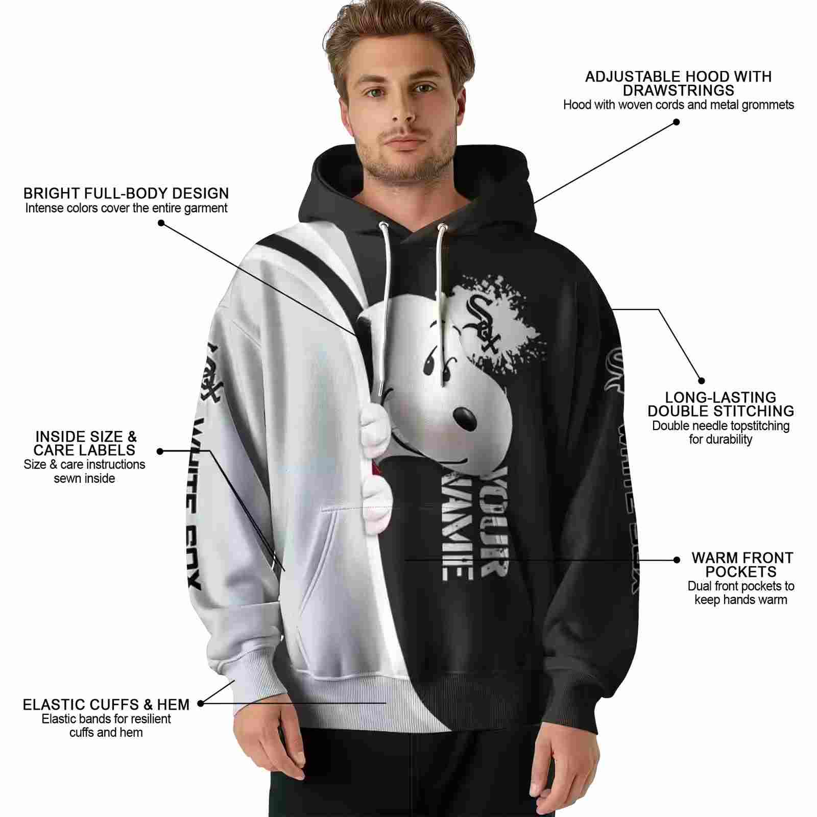 customized chicago white sox peeking snoopy black hoodie latest model