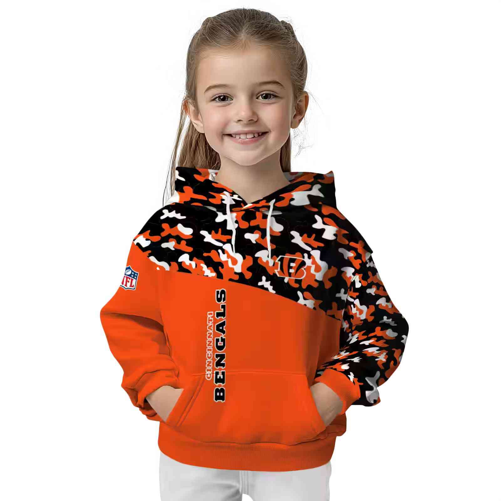 customized cincinnati bengals camo pattern orange hoodie top rated