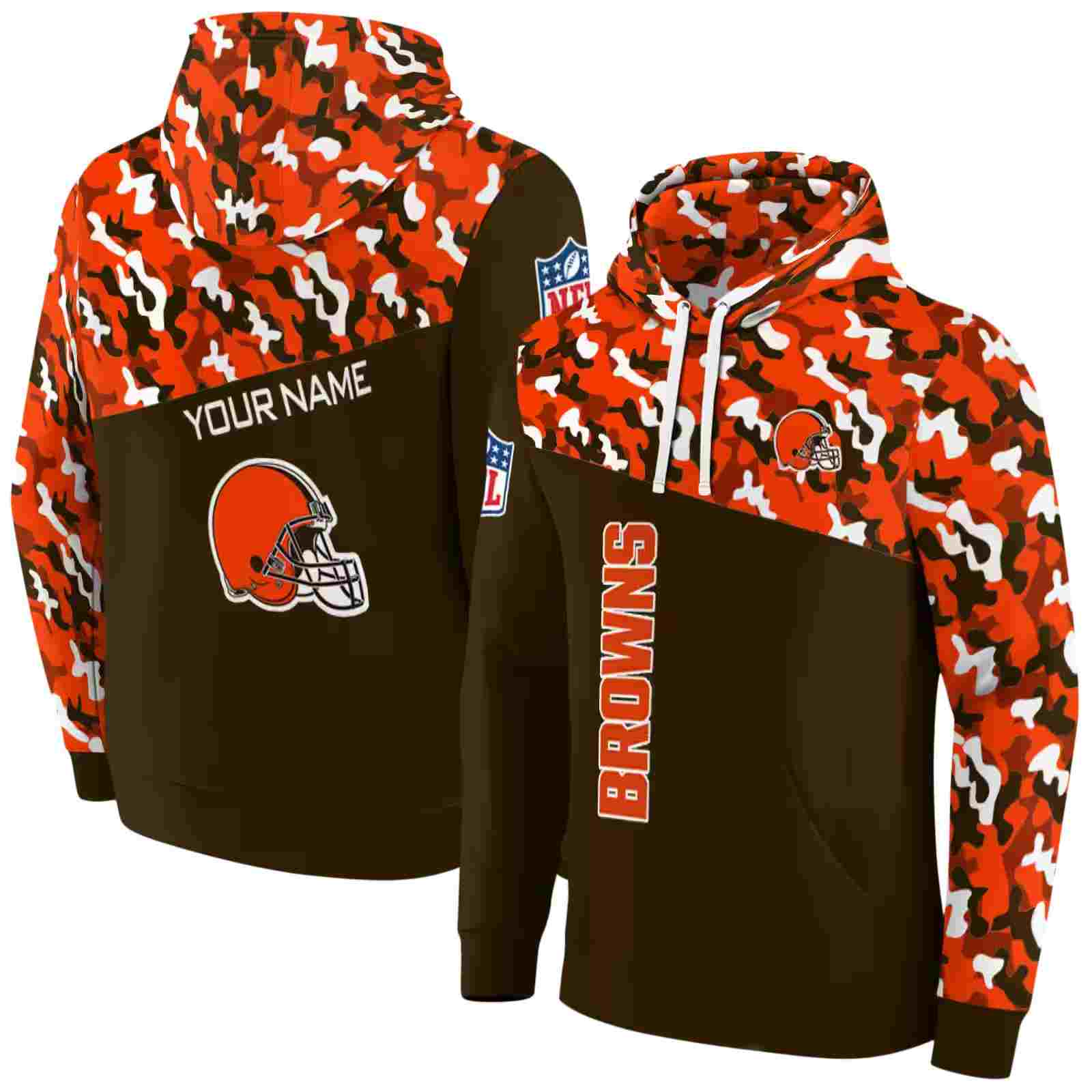 customized cleveland browns camo pattern brown hoodie fashion forward