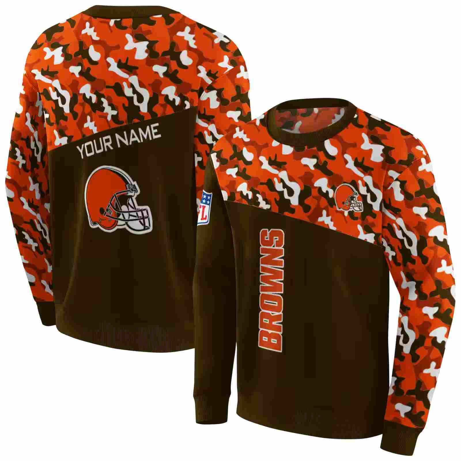 customized cleveland browns camo pattern brown hoodie premium grade