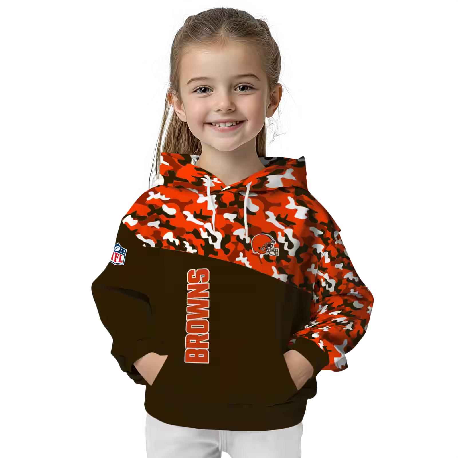 customized cleveland browns camo pattern brown hoodie top rated