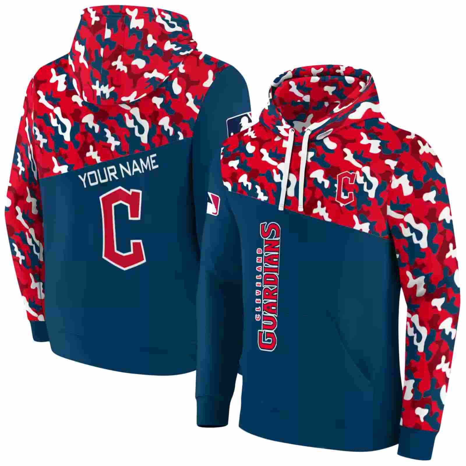 customized cleveland guardians camo pattern navy blue hoodie fashion forward