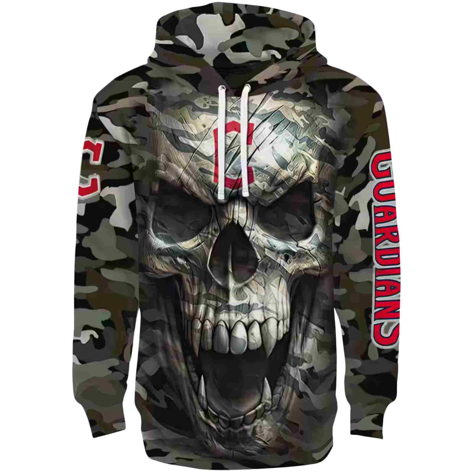 Customized Cleveland Guardians Camo Skull Hoodie