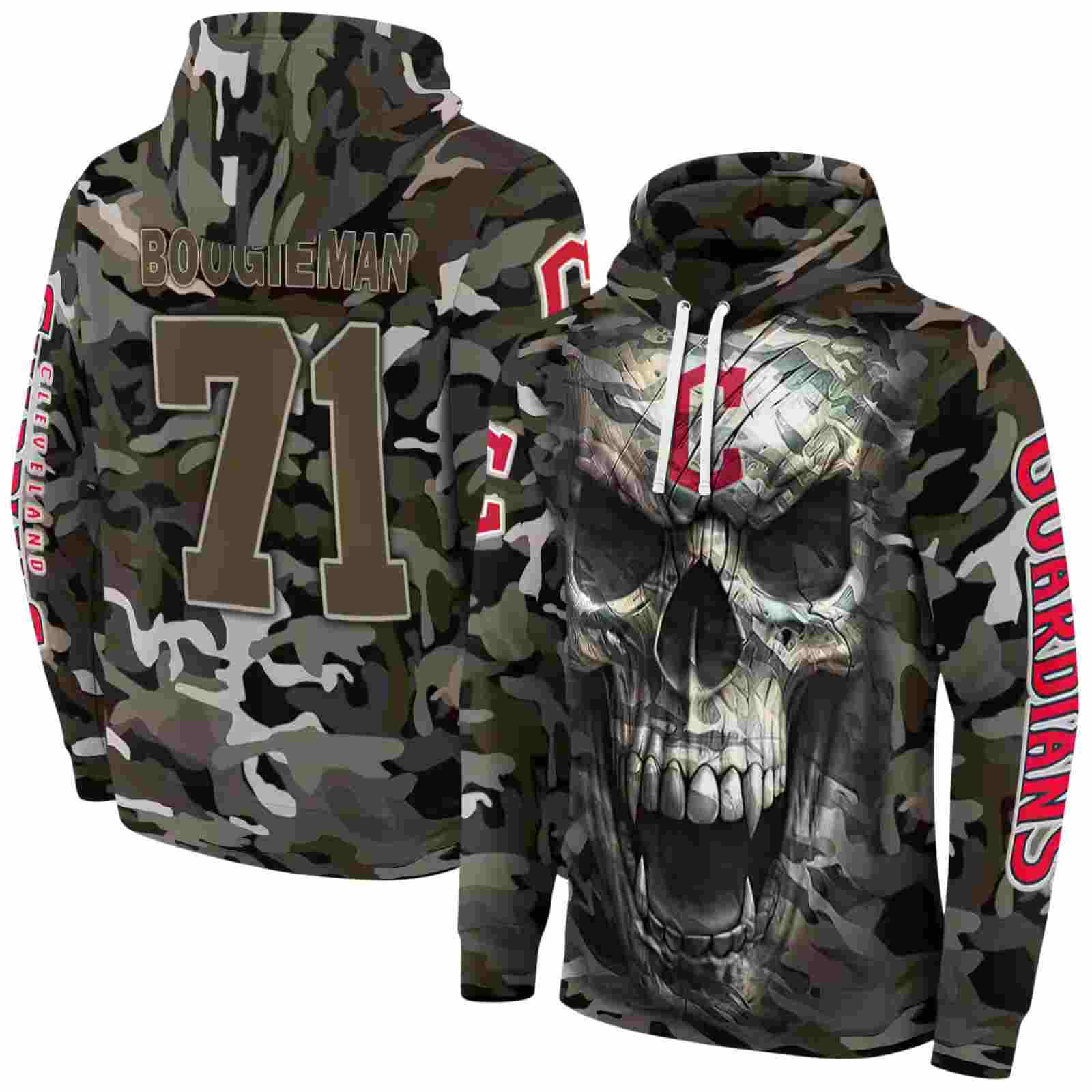 customized cleveland guardians camo skull hoodie fashion forward