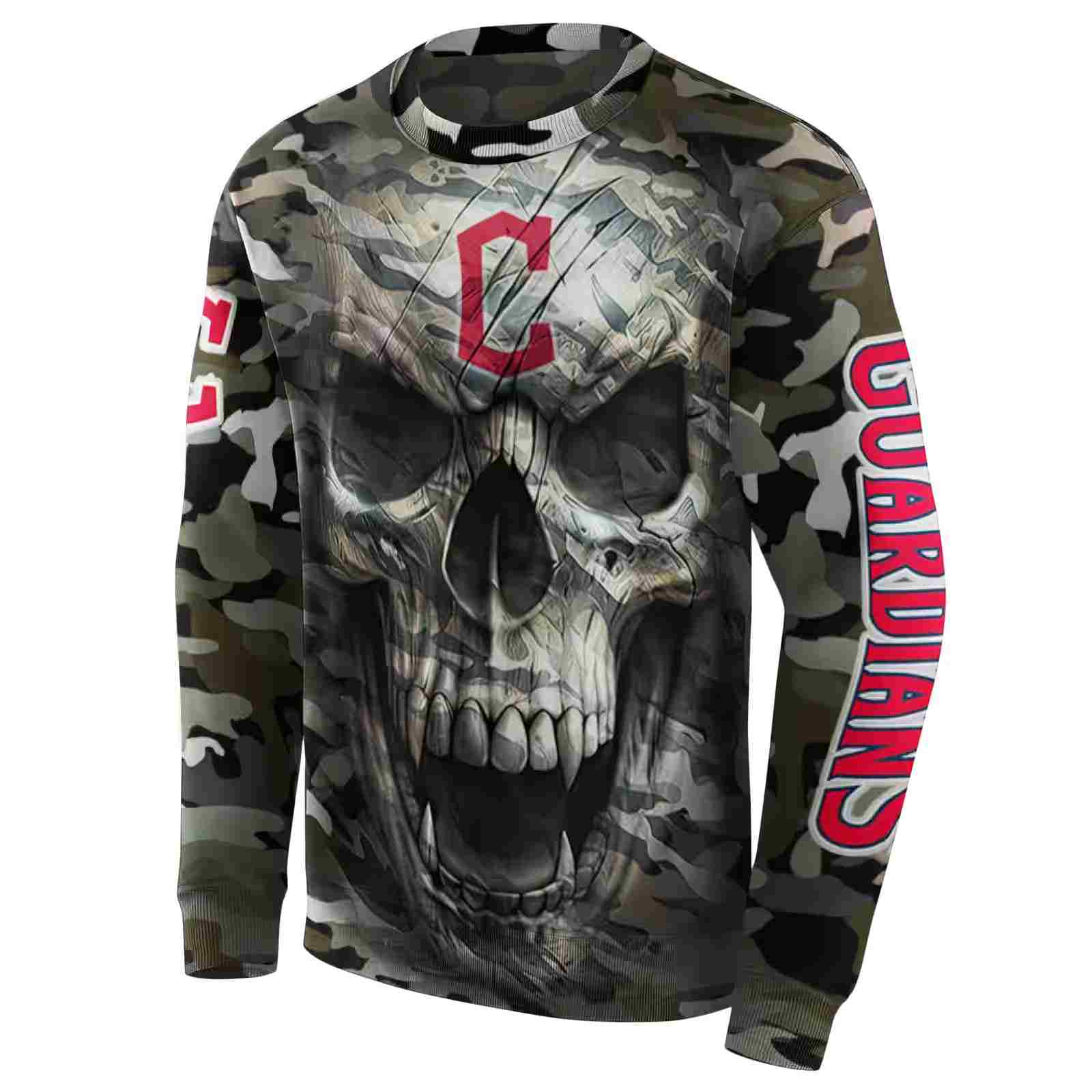 customized cleveland guardians camo skull hoodie new arrival