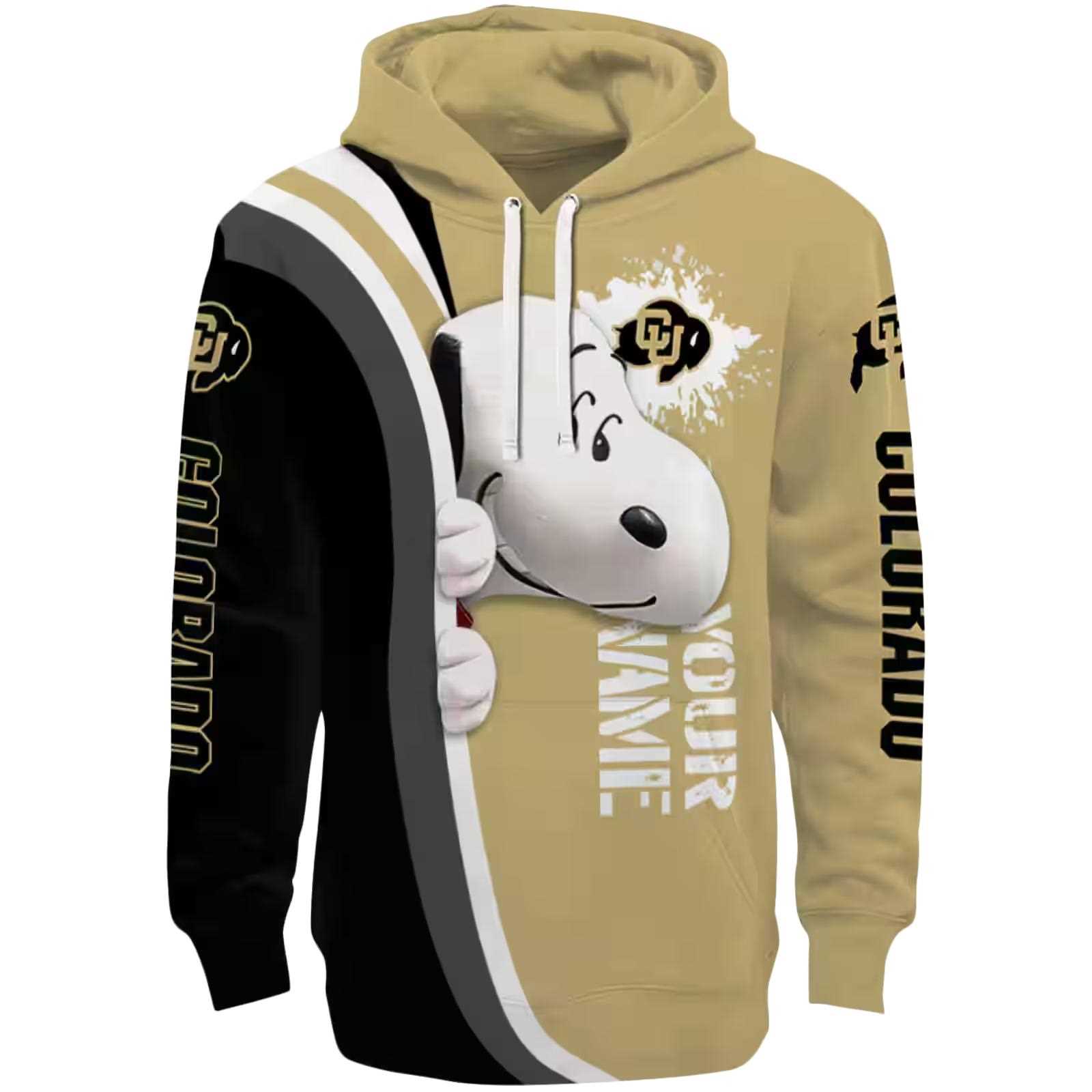 Customized Colorado Buffaloes Peeking Snoopy Gold Hoodie