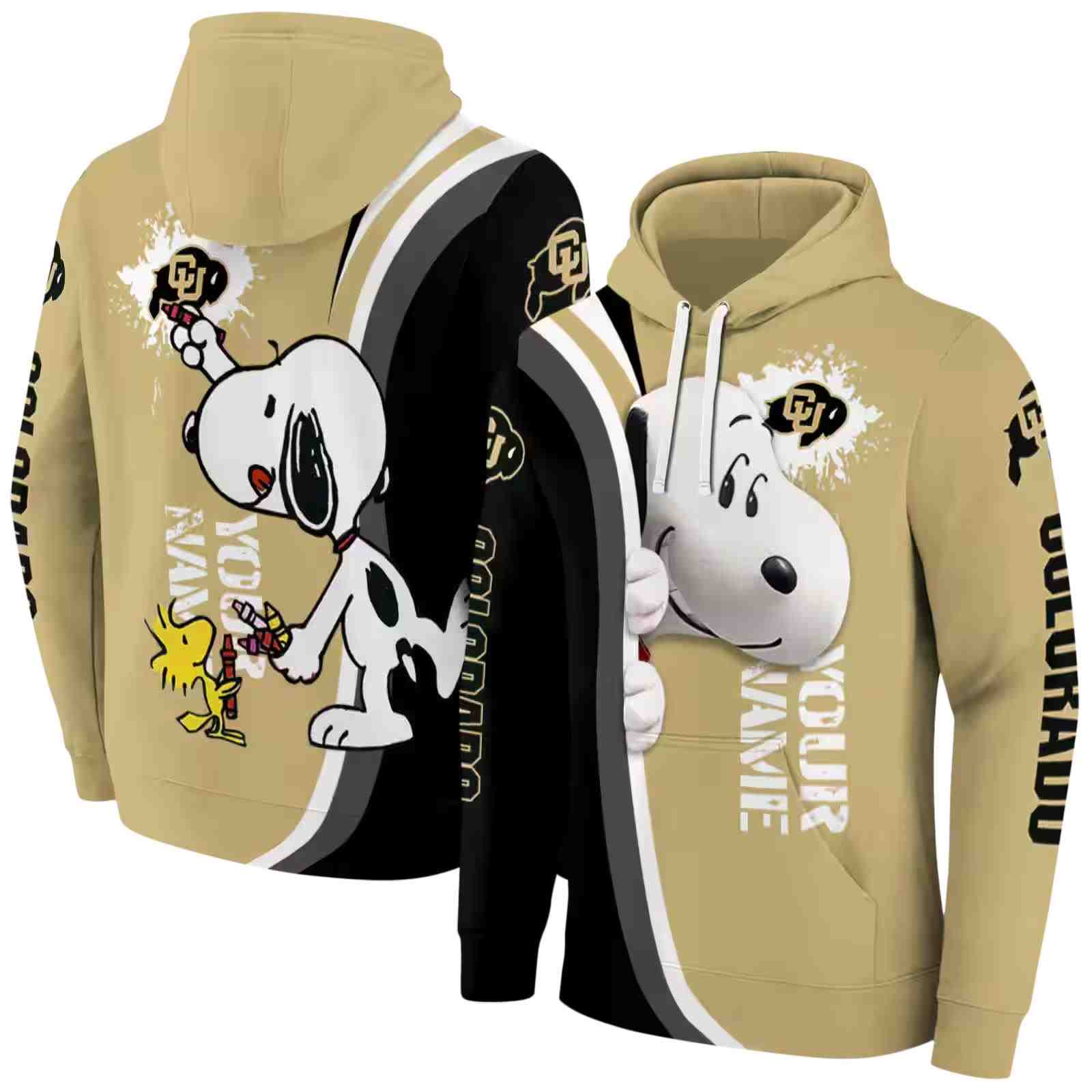 customized colorado buffaloes peeking snoopy gold hoodie fashion forward