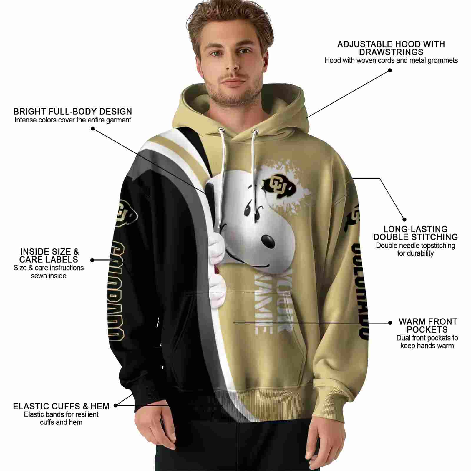 customized colorado buffaloes peeking snoopy gold hoodie latest model