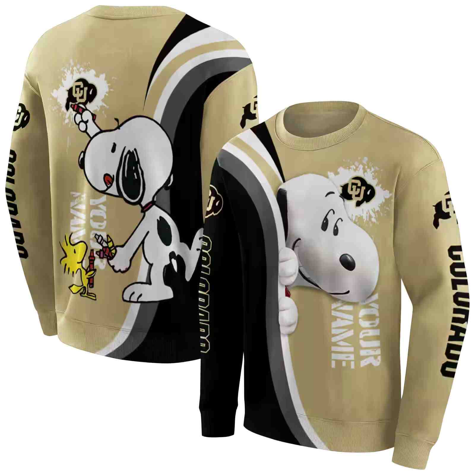 customized colorado buffaloes peeking snoopy gold hoodie premium grade