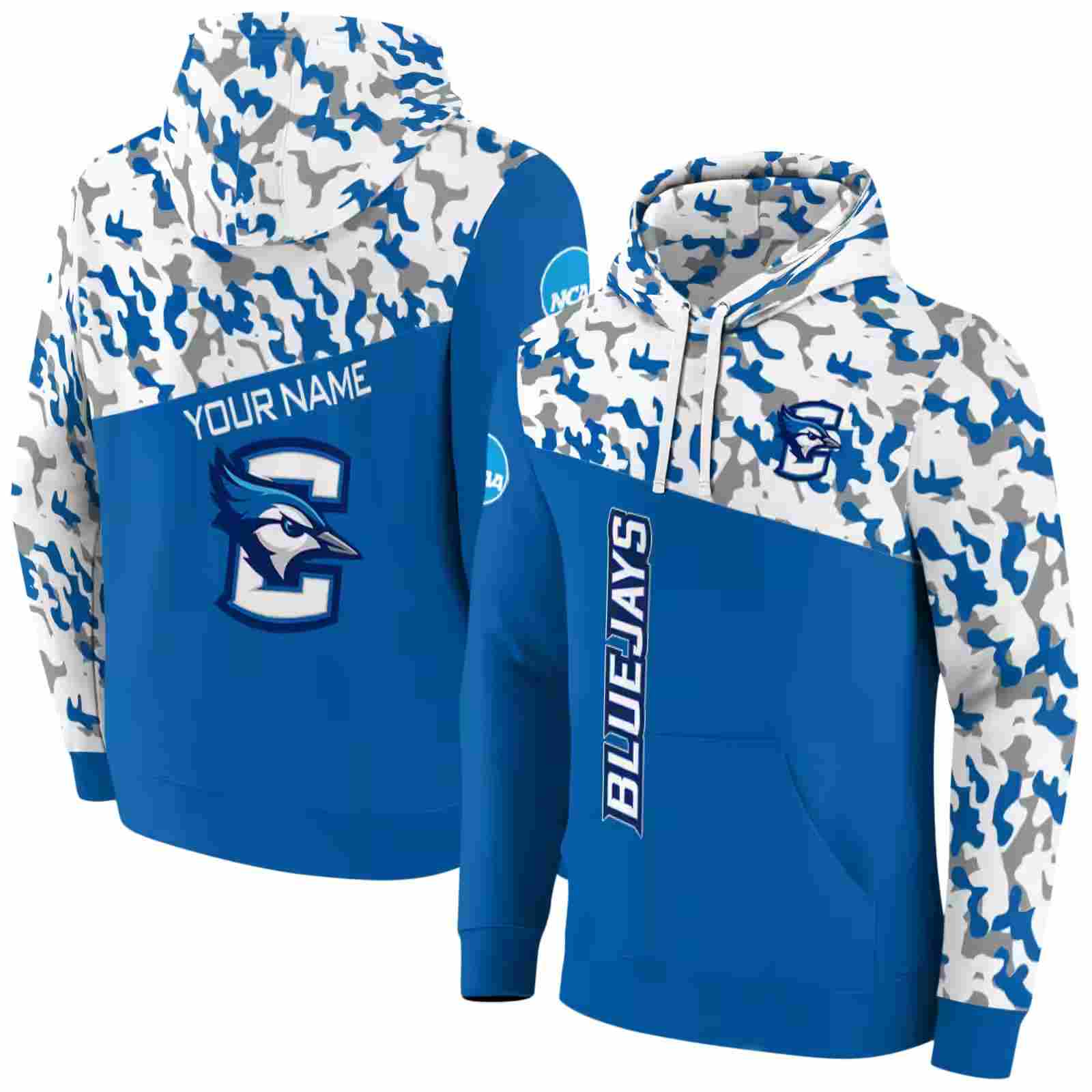 customized creighton bluejays camo pattern blue hoodie fashion forward