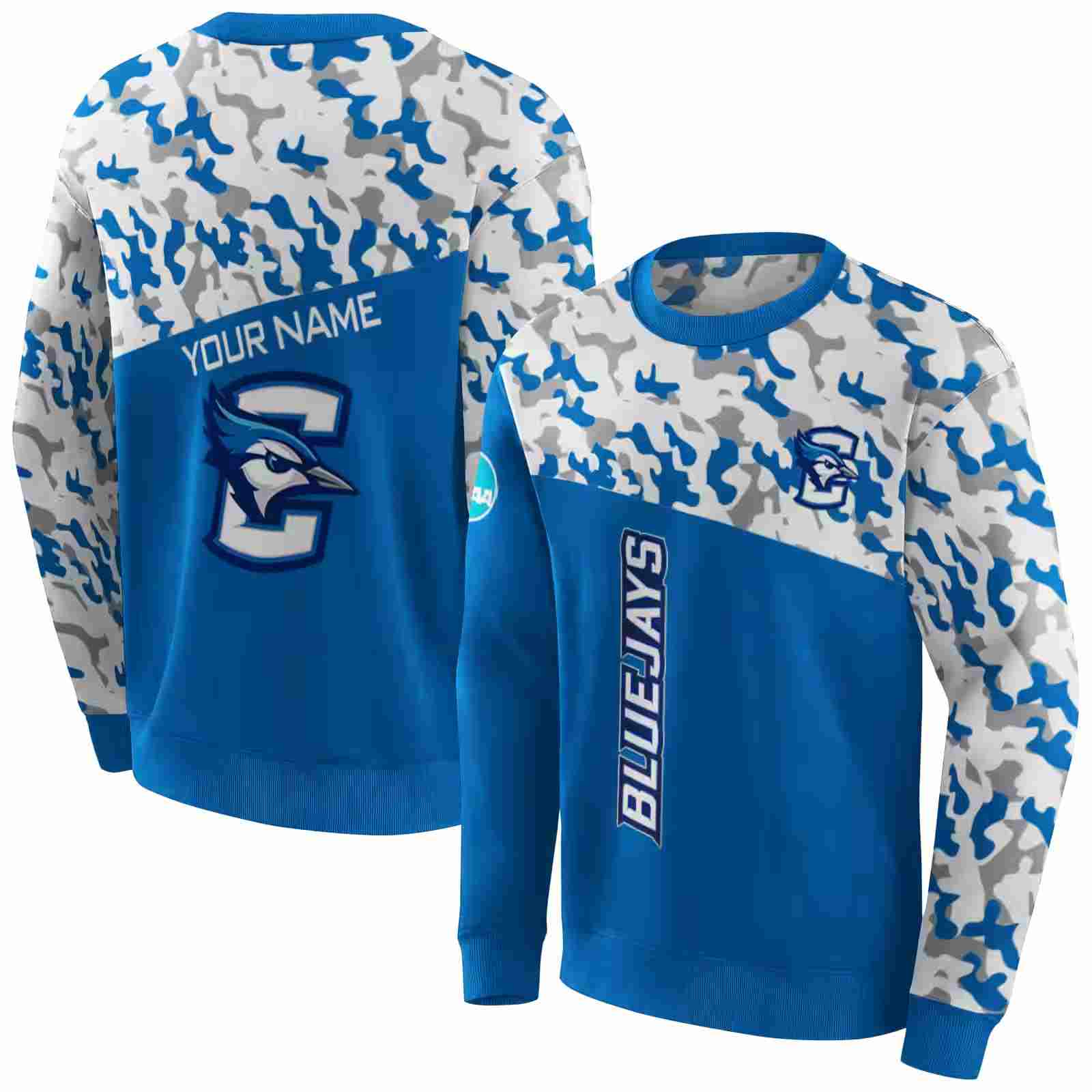 customized creighton bluejays camo pattern blue hoodie premium grade