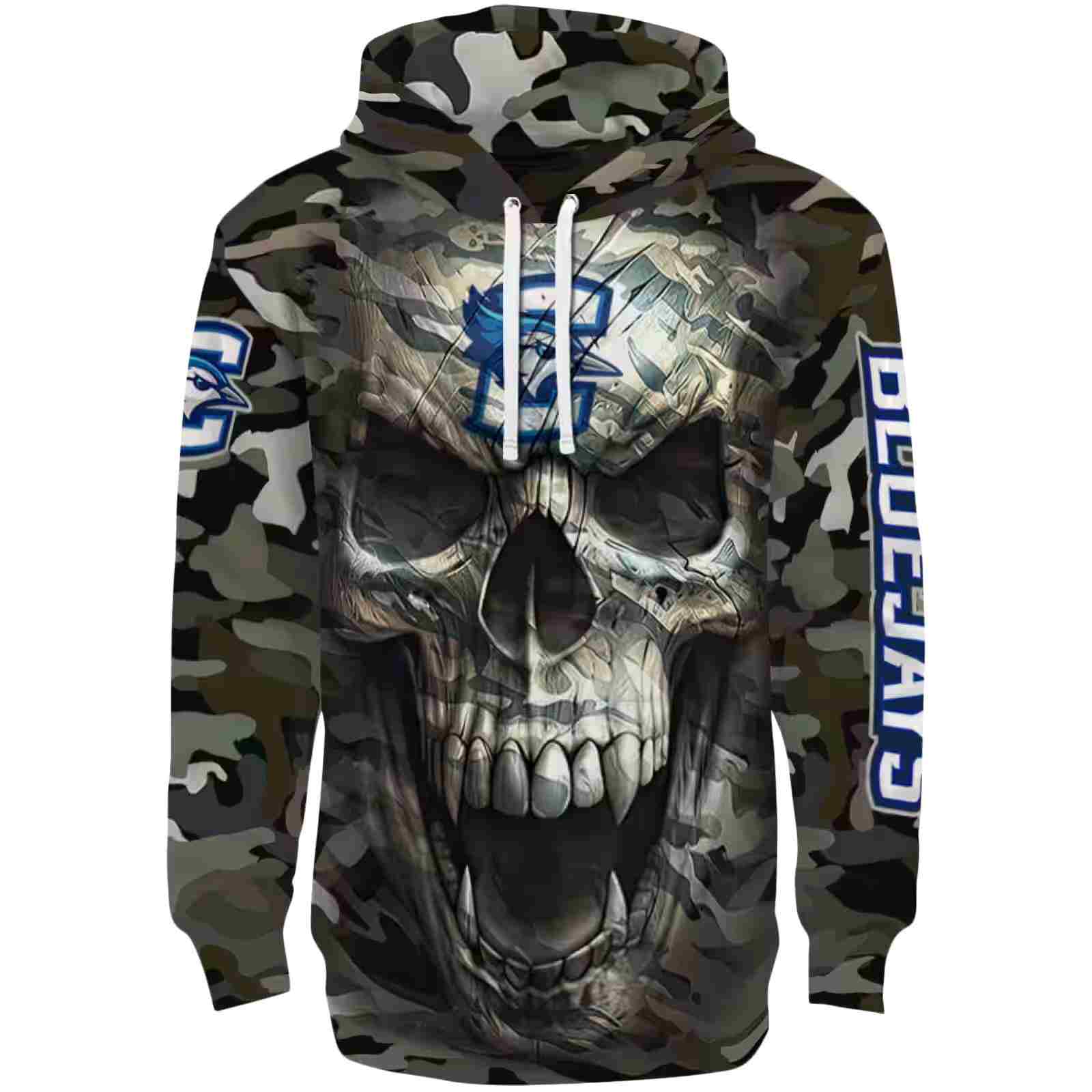 Customized Creighton Bluejays Camo Skull Hoodie