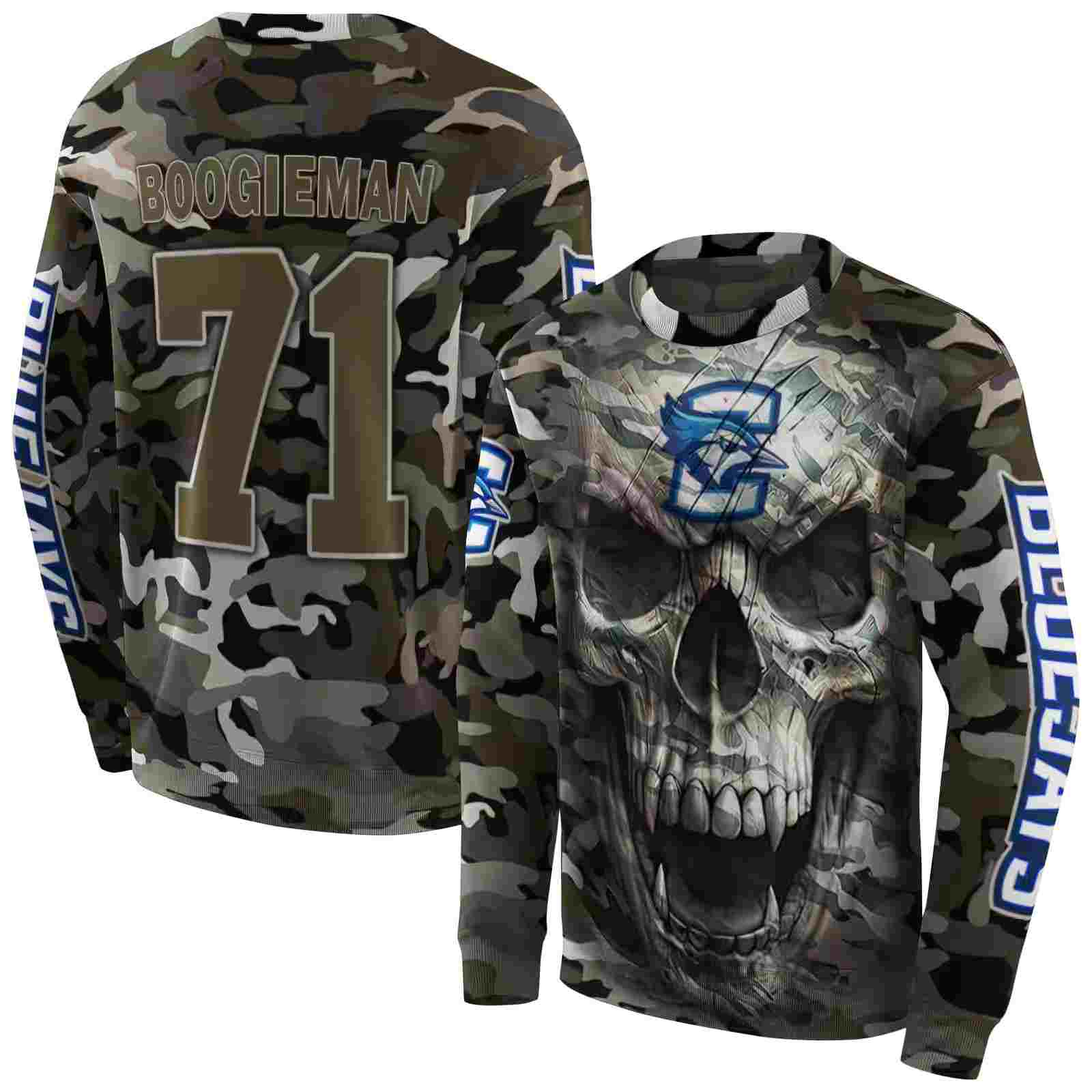 customized creighton bluejays camo skull hoodie premium grade