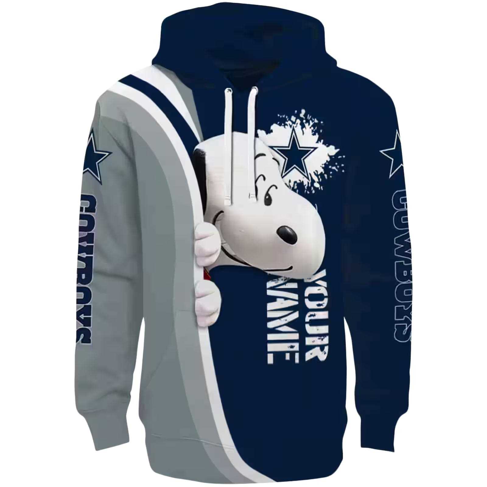 Customized Dallas Cowboys Peeking Snoopy Blue Hoodie