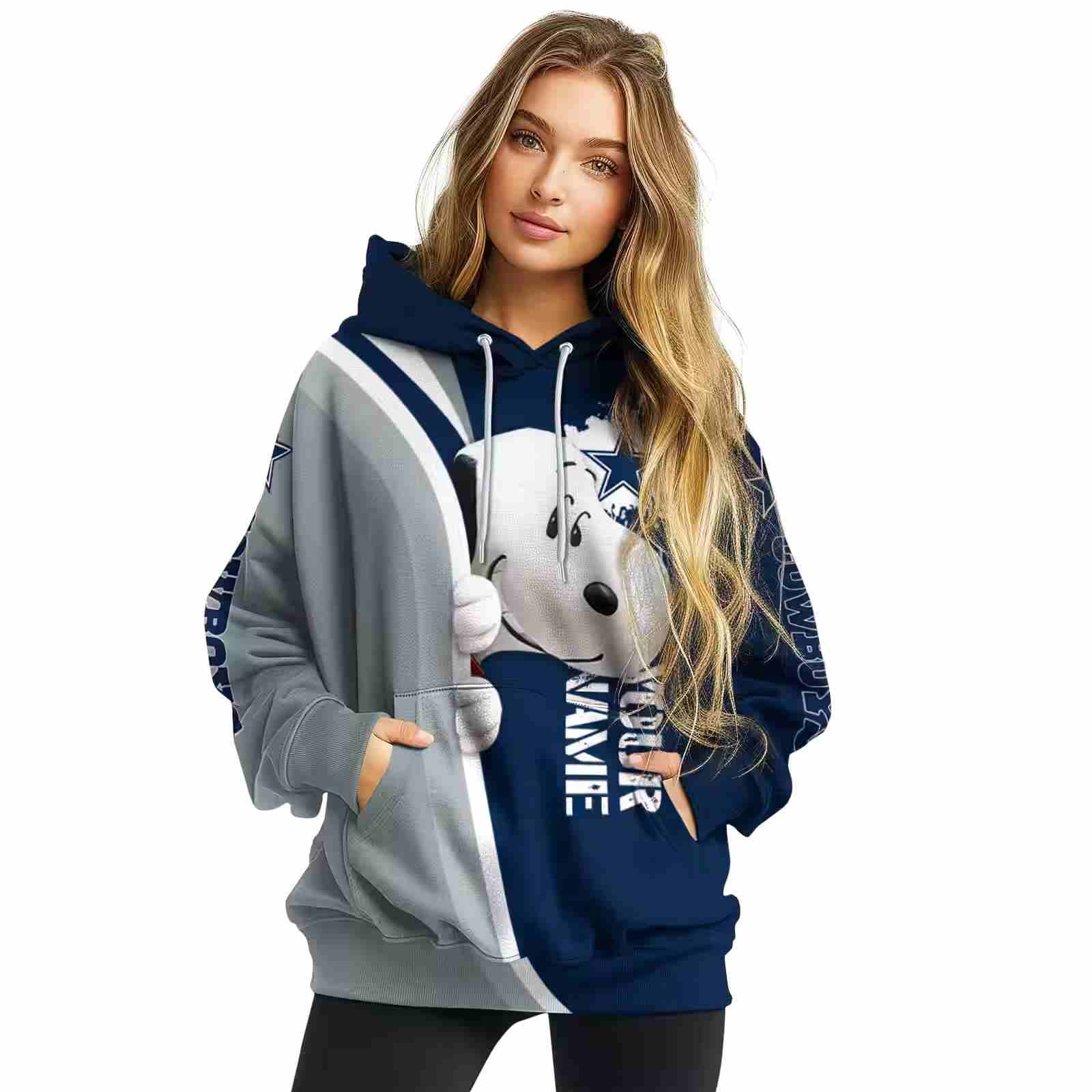 customized dallas cowboys peeking snoopy blue hoodie high quality