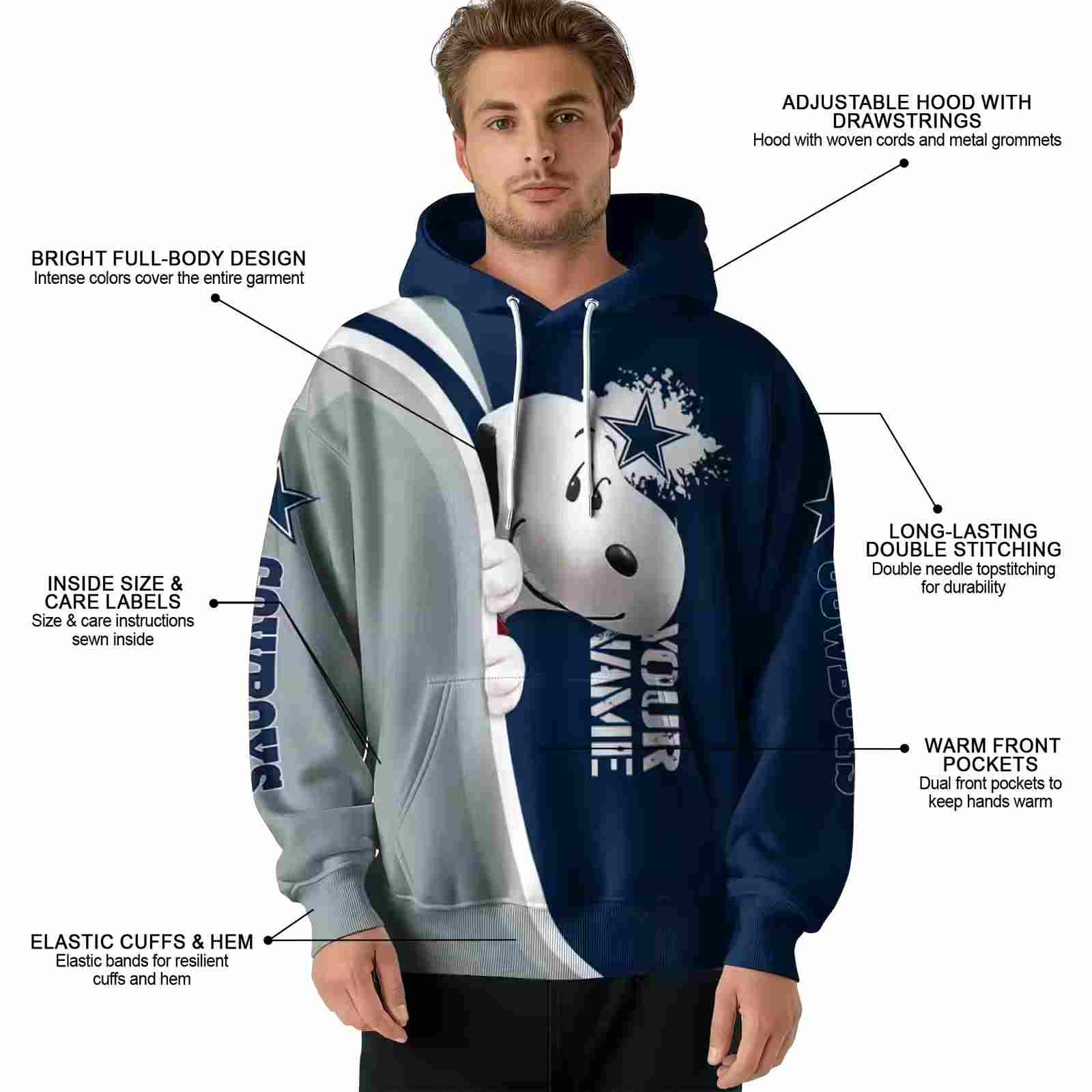 customized dallas cowboys peeking snoopy blue hoodie latest model